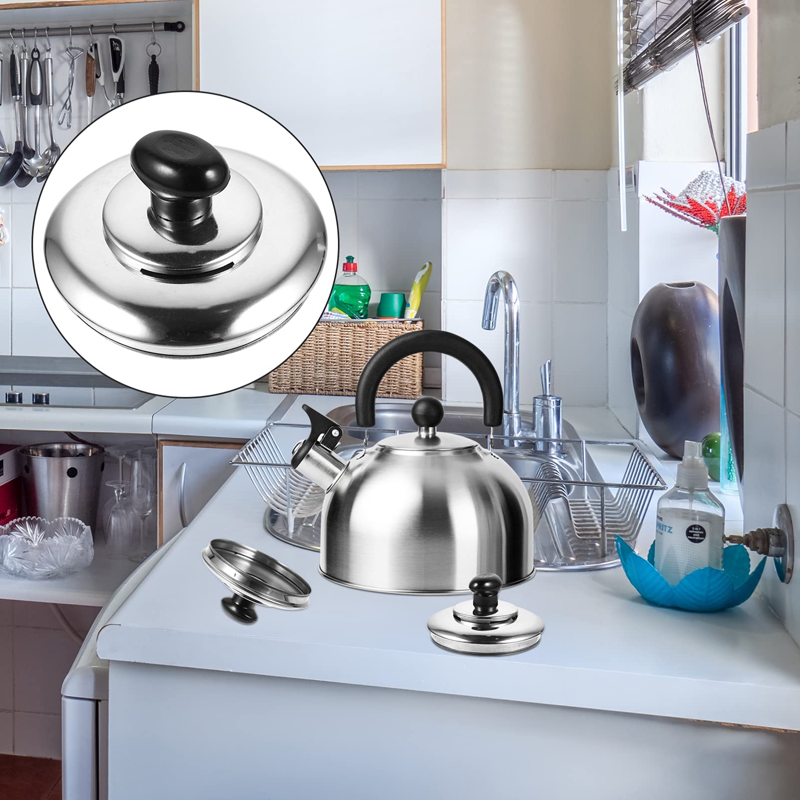 2-Pack Stainless Steel Whistling Tea Kettle Lids - Durable & Heat-Resistant Replacement Covers for Stovetop Kettles - Perfect for Tea Brewing, Coffee Making & Kitchen Use