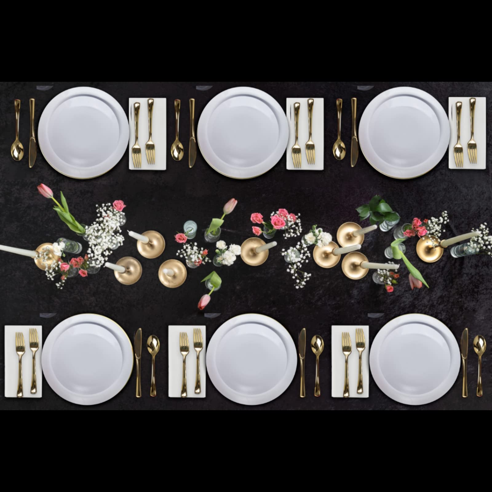 Trendables 40-Piece Disposable Plastic Plate Set with Cutlery - Includes Plates, Forks, Spoons, Knives & Dessert Spoons for Parties, Picnics & Outdoor Events - Elegant & Convenient Tableware Solution