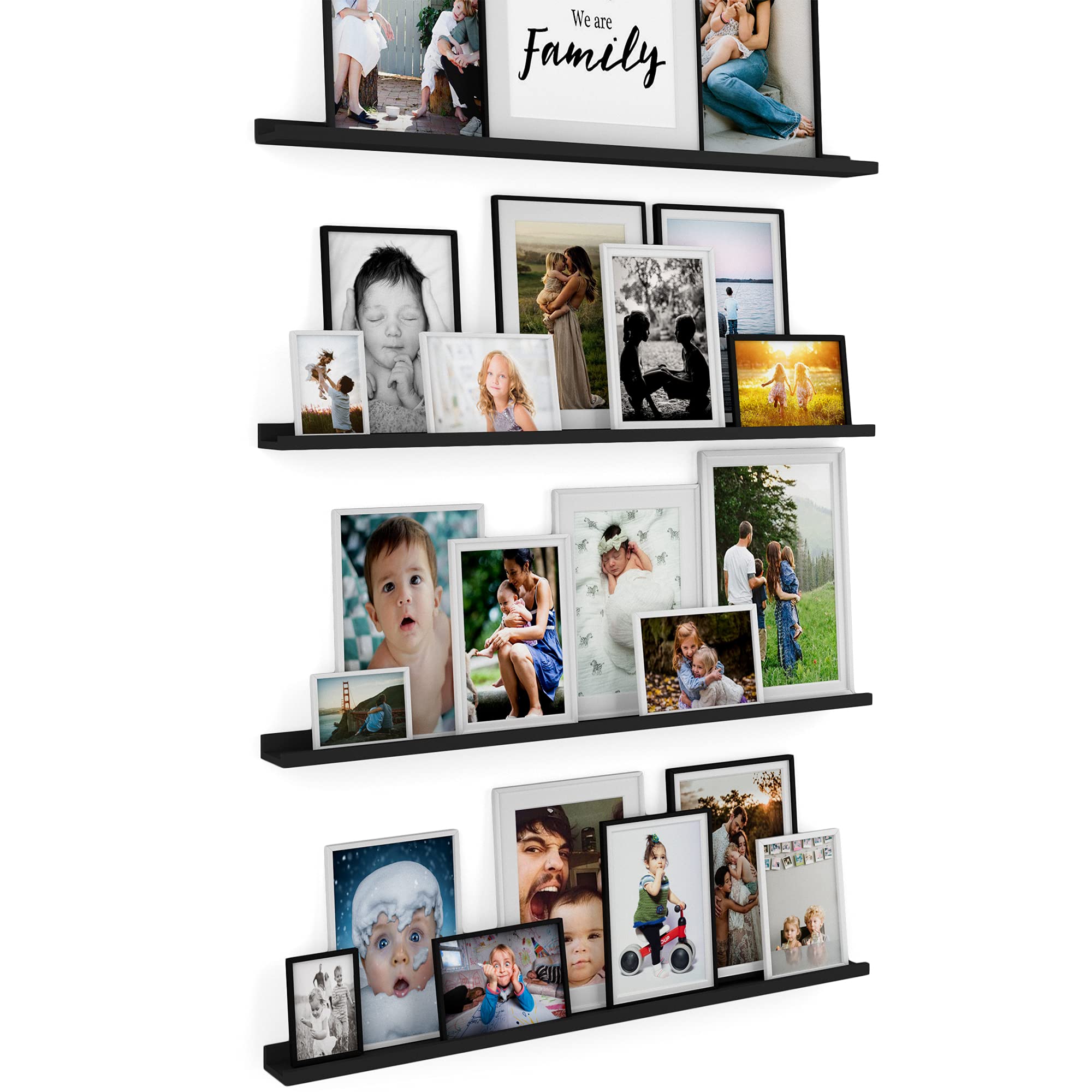 Wallniture Denver 46-Inch Floating Wall Shelves Set of 4 - Black Picture Ledge Shelf for Picture Frames, Home Decor & Display - Perfect for Living Room, Bedroom & Office Organization