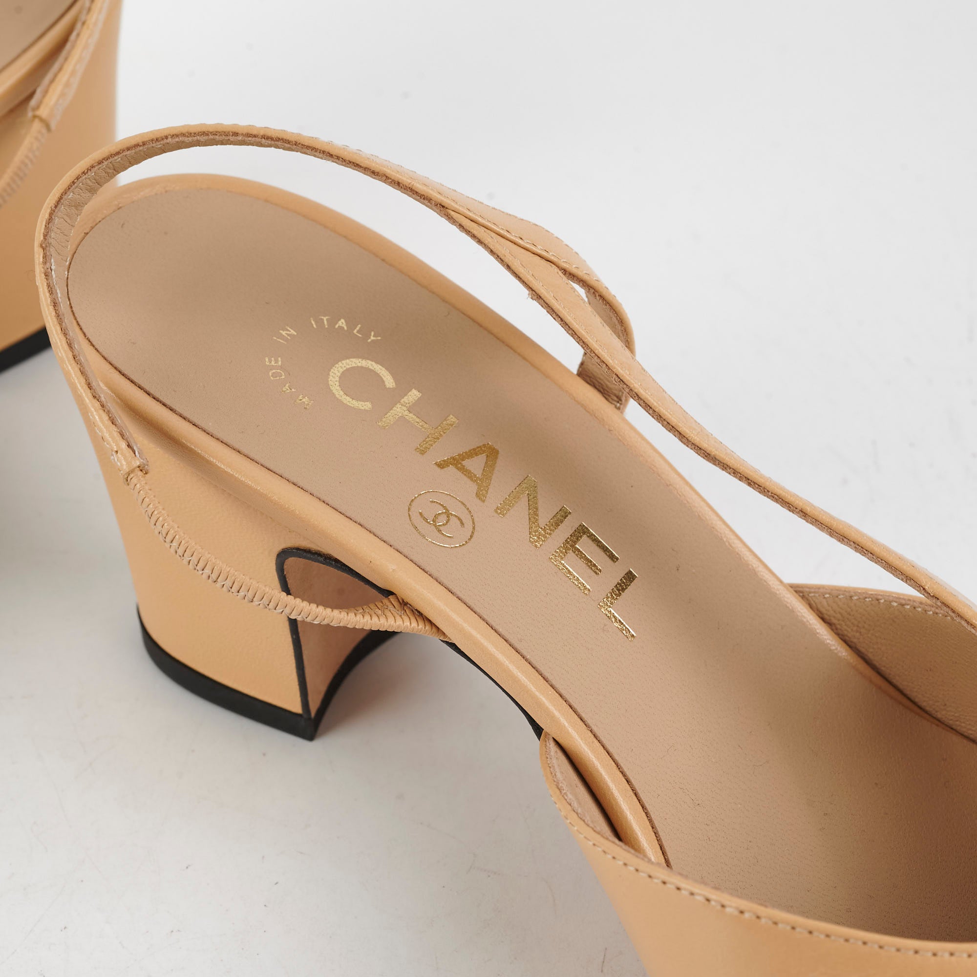 Chanel Beige Slingback Heels for Women - Size 36 US (5.5 UK) - Classic Nude Pumps with Low Block Heel | Perfect for Office, Wedding & Special Occasions