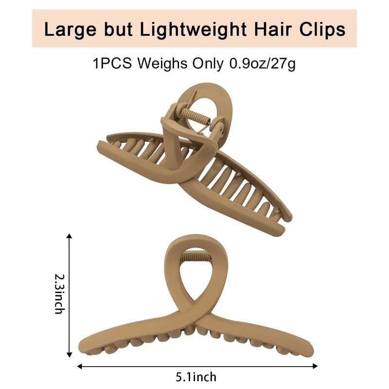 RECTYO GALLERY 6-Pack Extra Large Hair Claw Clips for Women - 5.1 Inch Big Hair Clips for Thick Long Hair, Non-Slip Matte Strong Hold Hair Claws in Neutral Multicolor | Perfect for Updos, Ponytails & Everyday Styling