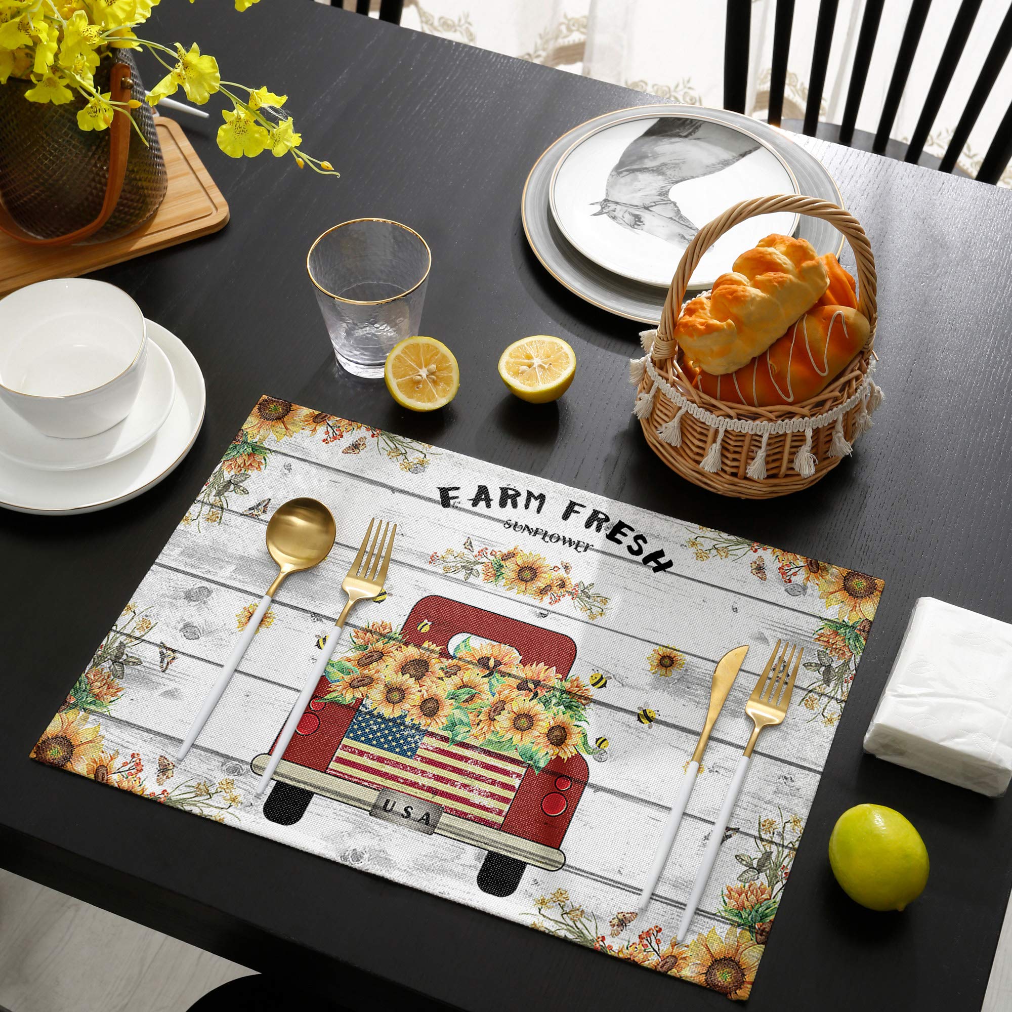 Farm Truck & Sunflower Washable Placemats Set of 6 - 13