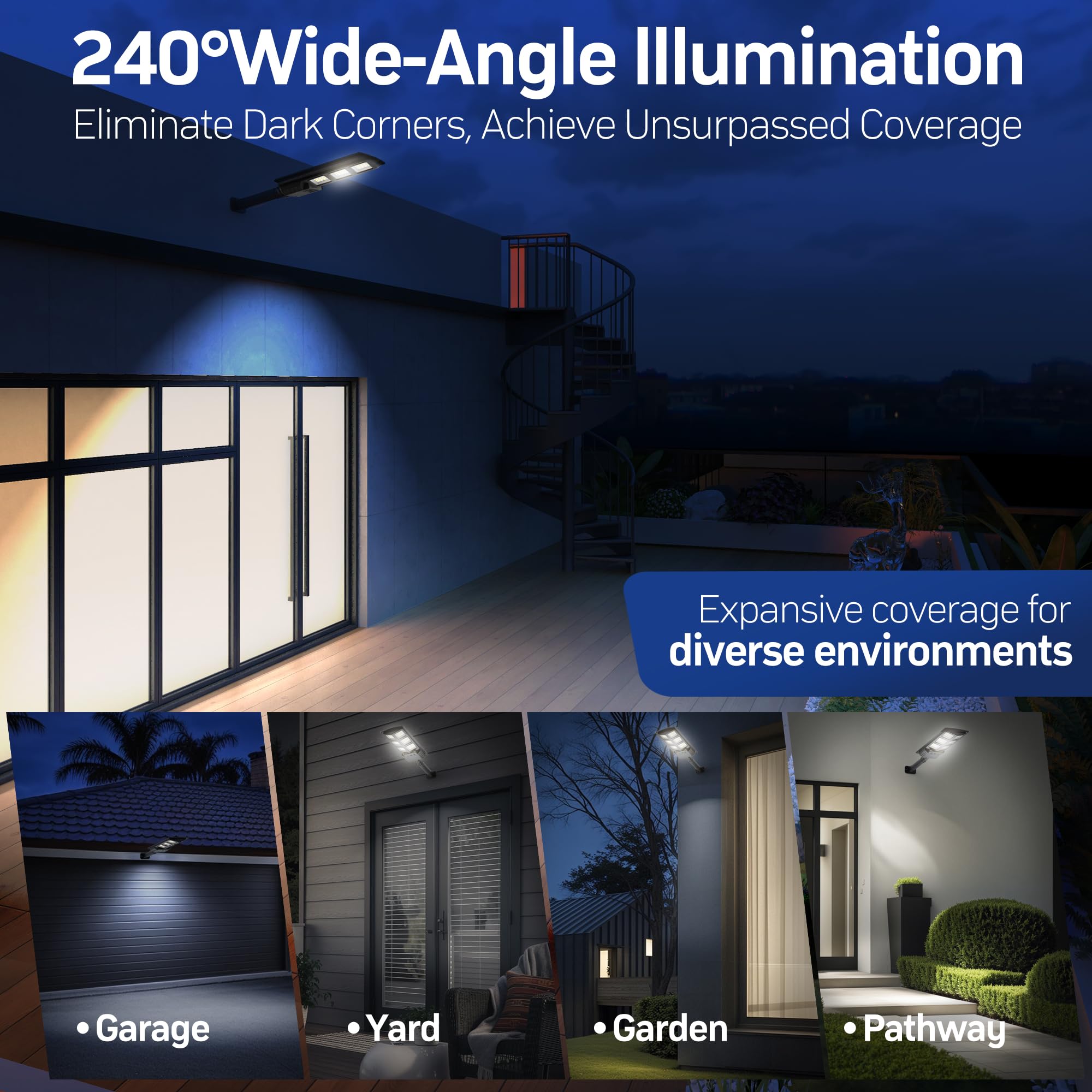 Solar Powered Outdoor Lights with Motion Sensor - Waterproof LED Street & Flood Lighting for Garden, Yard, Patio, Garage (Dusk to Dawn, Remote Control) - Perfect for Pathway, Driveway & Home Security Lighting