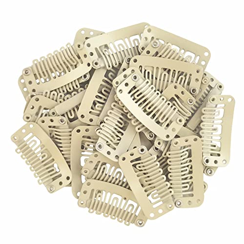 Zeebro 25PCS U-Shape Snap Hair Clips for Extensions & Weaves - 6 Teeth Stainless Steel Wig Clips with Soft Silicone Rubber (3.2cm, Beige) - Secure Hold for Daily Styling & Special Occasions