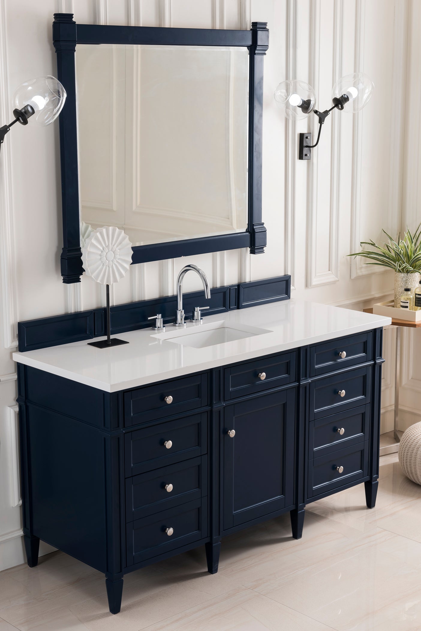 Brittany 60-Inch Victory Blue Bathroom Vanity with 3CM Classic White Quartz Countertop - Perfect for Modern Master Bathrooms & Guest Suites