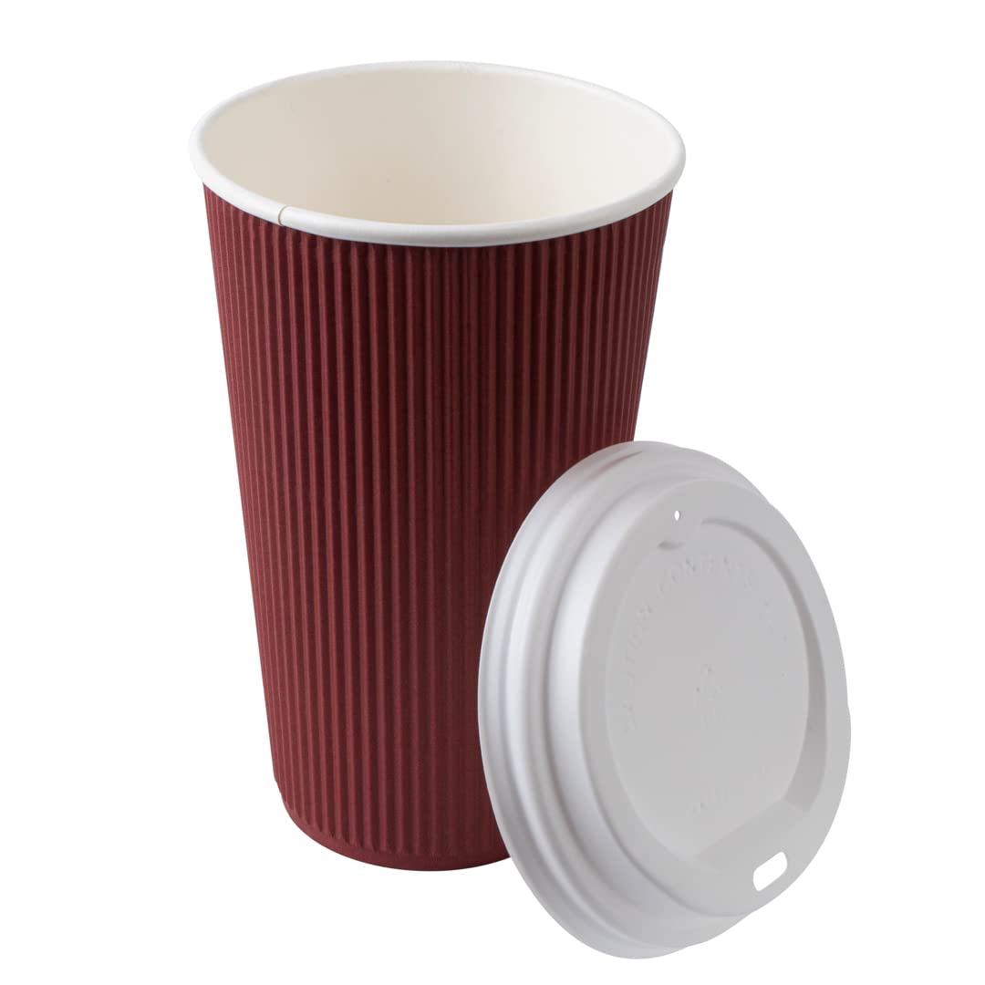 **Restaurantware 16oz Insulated Coffee Cups with Lids (200 Pack) – Leakproof, Non-Slip, Crimson Disposable Paper Cups for Hot Beverages – Perfect for Coffee, Tea, Hot Cocoa & Lattes – Ideal for Cafés, Offices & Events**