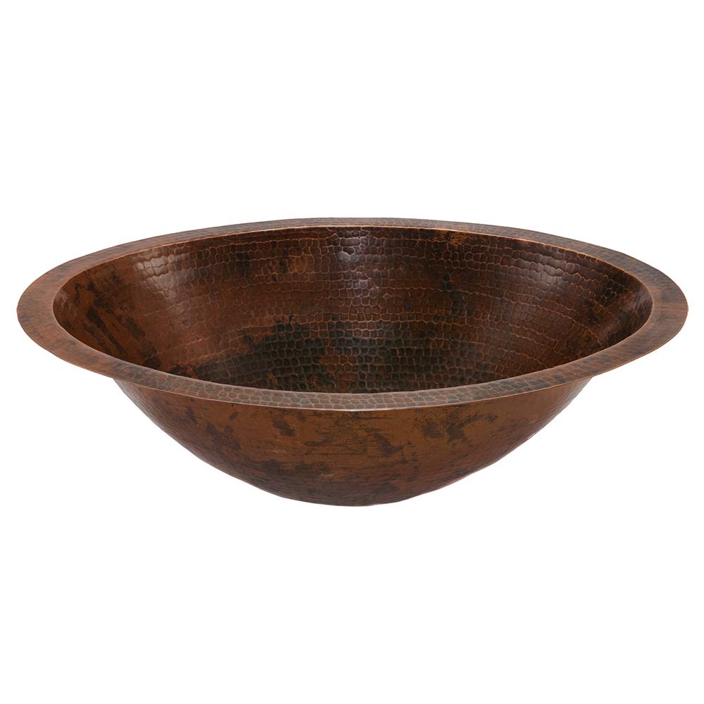 Premier Copper 20-Inch Oval Hammered Copper Bathroom Sink - Oil Rubbed Bronze Finish, Under Counter Master Bath Sink for Vintage & Farmhouse Style Bathrooms