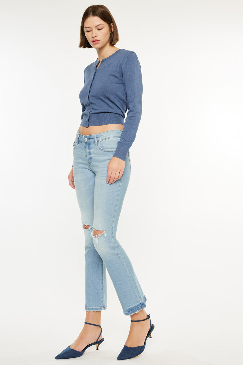 Coraline Essentials Mid Rise Kick Flare Jeans for Women - Stretchy Denim Pants with Comfortable Fit - Perfect for Casual Outings and Everyday Wear