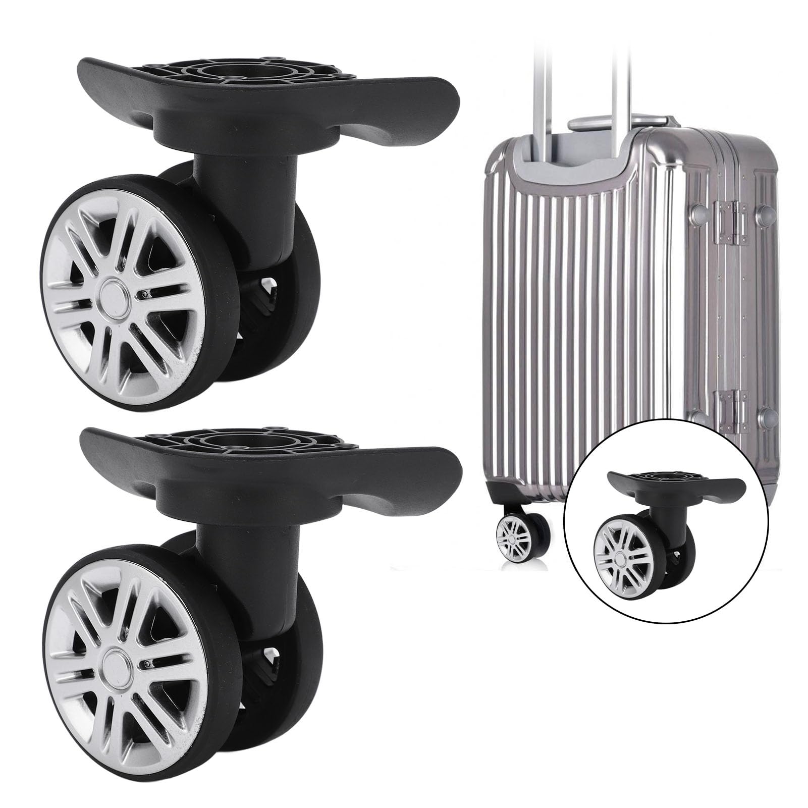 Alomejor Suitcase Replacement Wheels - 1 Pair Heavy Duty Double Row Casters with 8 Screws for Luggage Repair | Perfect for Travel, Business Trips & Airport Use