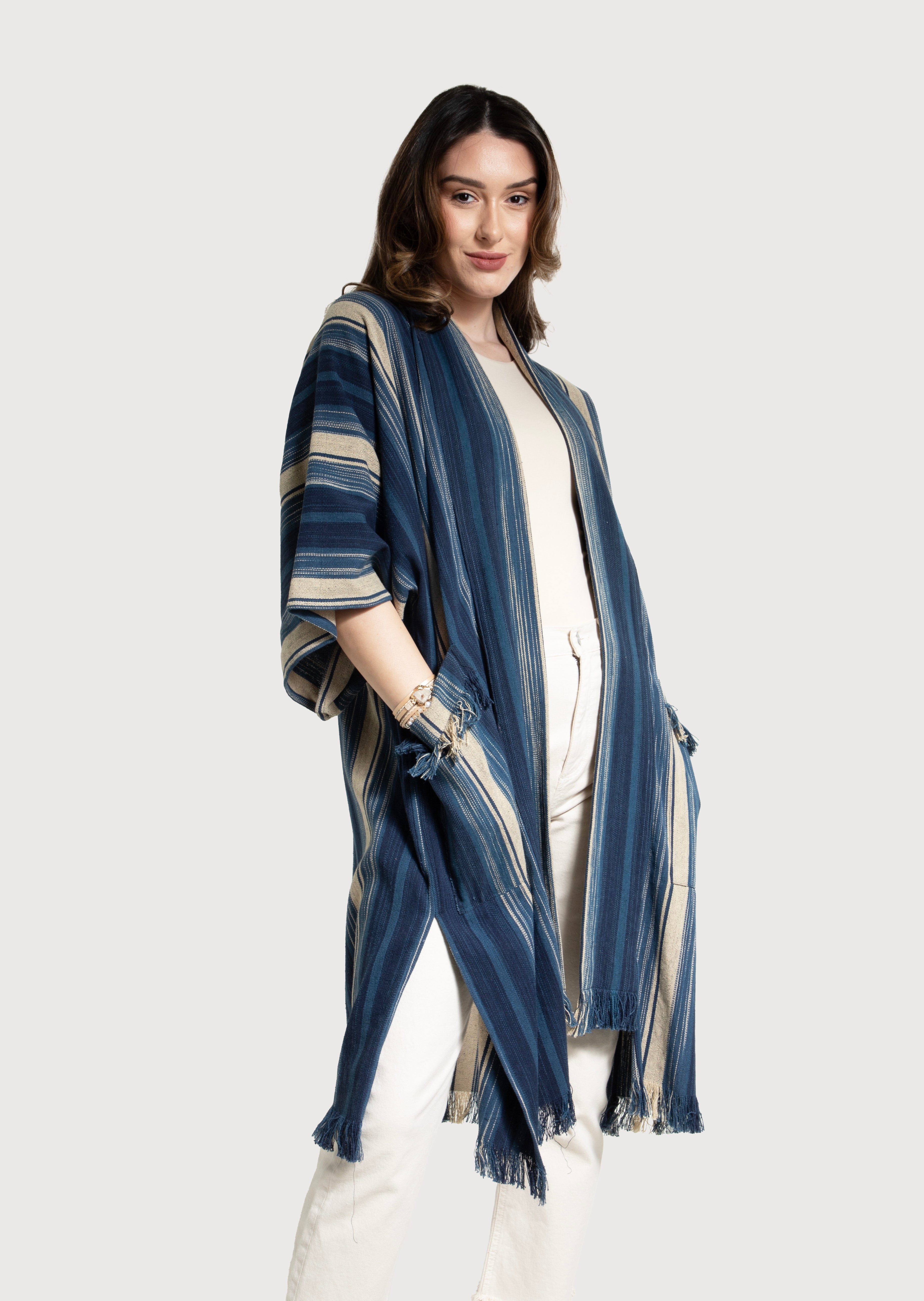 Stylish Striped Cotton Fringe Kimono Robe - Lightweight Summer Cover Up for Beach, Pool, or Lounge Wear