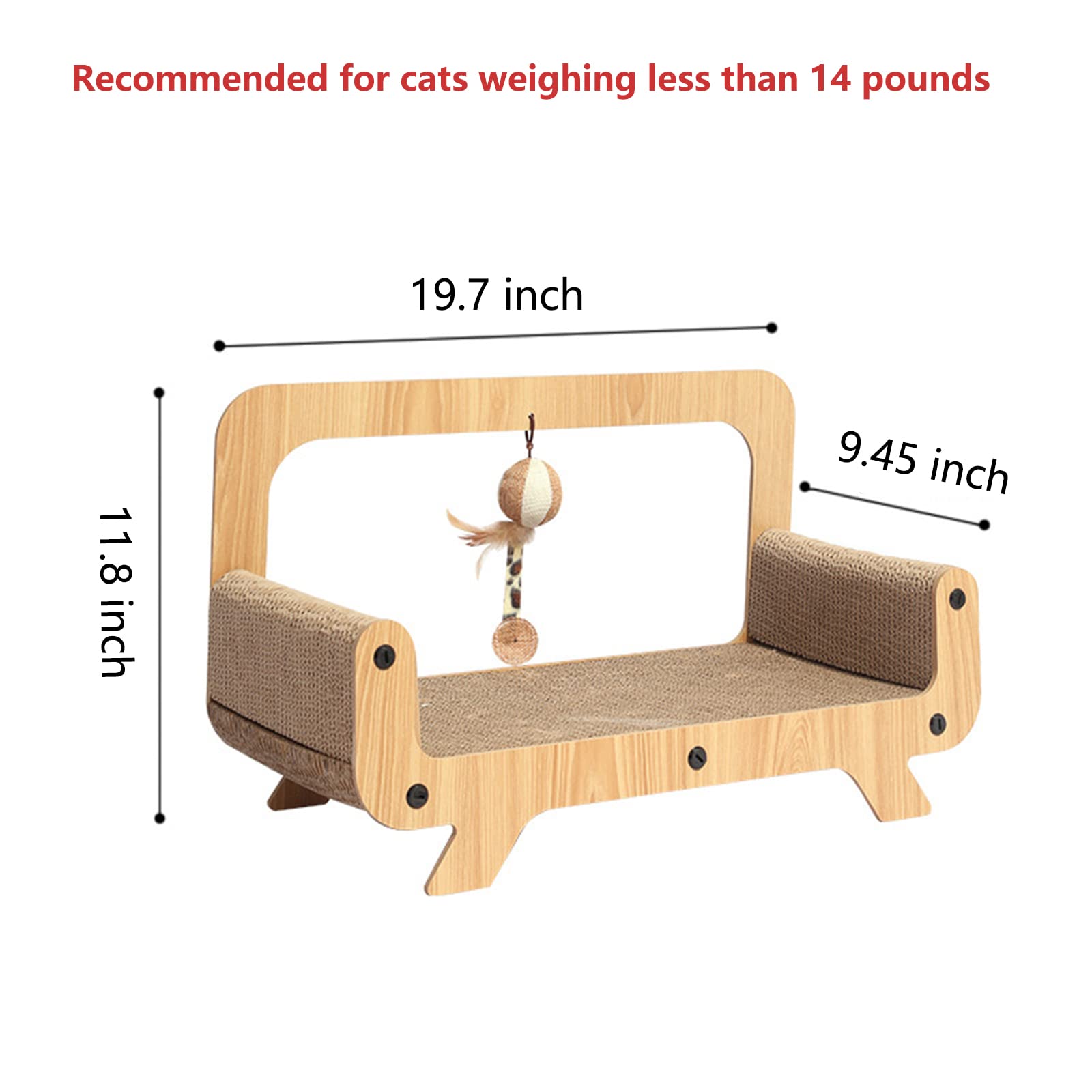 3 in 1 Cat Scratcher Cardboard Lounge Bed with Hanging Ball - Premium Scratching Pad for Large Cats & Kittens - Durable Square Shape Cat Furniture for Play, Rest & Scratch Relief - Perfect for Living Room, Bedroom or Home Office