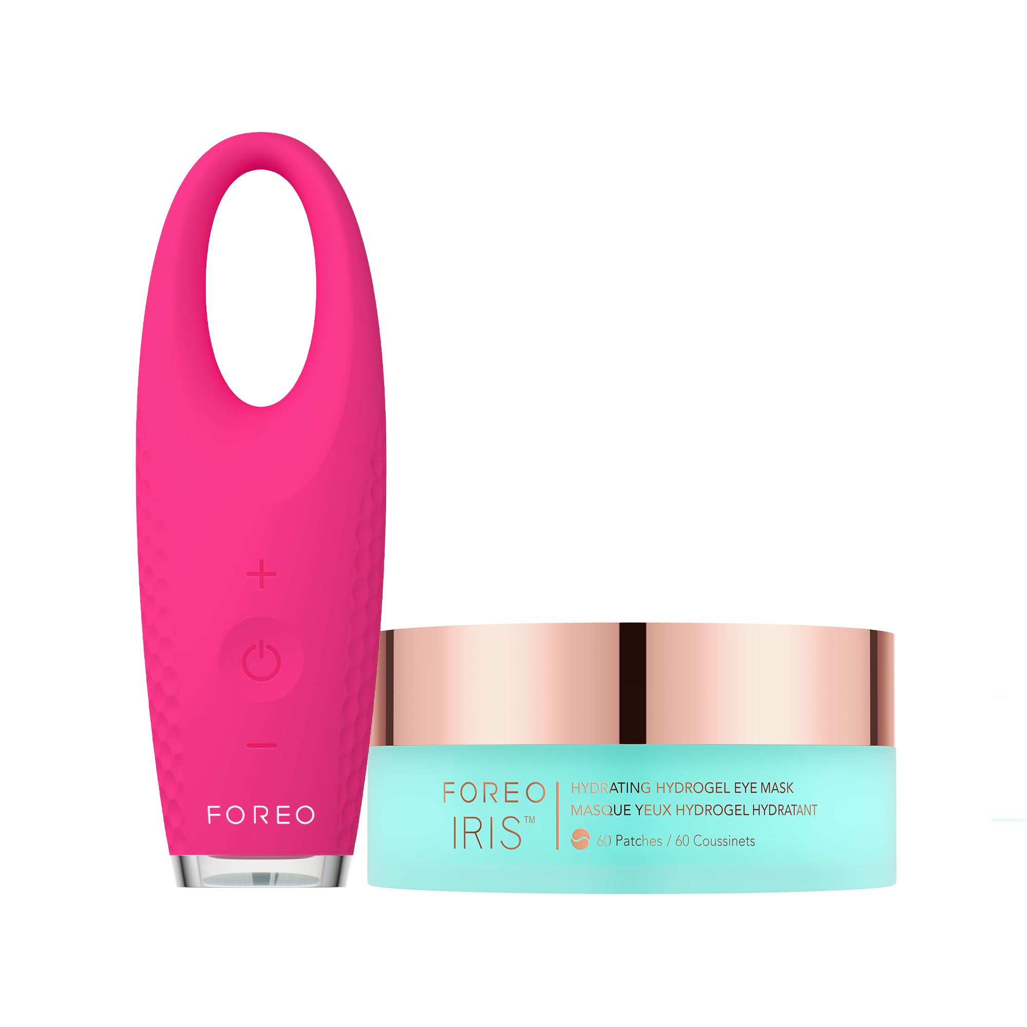 FOREO Eye Revive IRIS 2 Bundle - Lymphatic Drainage Eye Massager with 60pcs Hydrating Hydrogel Eye Mask for Dark Circles & Puffiness Relief - Fuchsia | Perfect for Morning Routine, Travel & Post-Workout Recovery