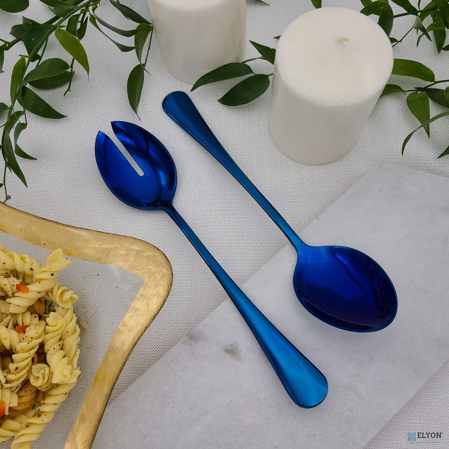 Blue Stainless Steel Serving Spoons Set - 3-Piece Mirror Finish for Salads & Pies