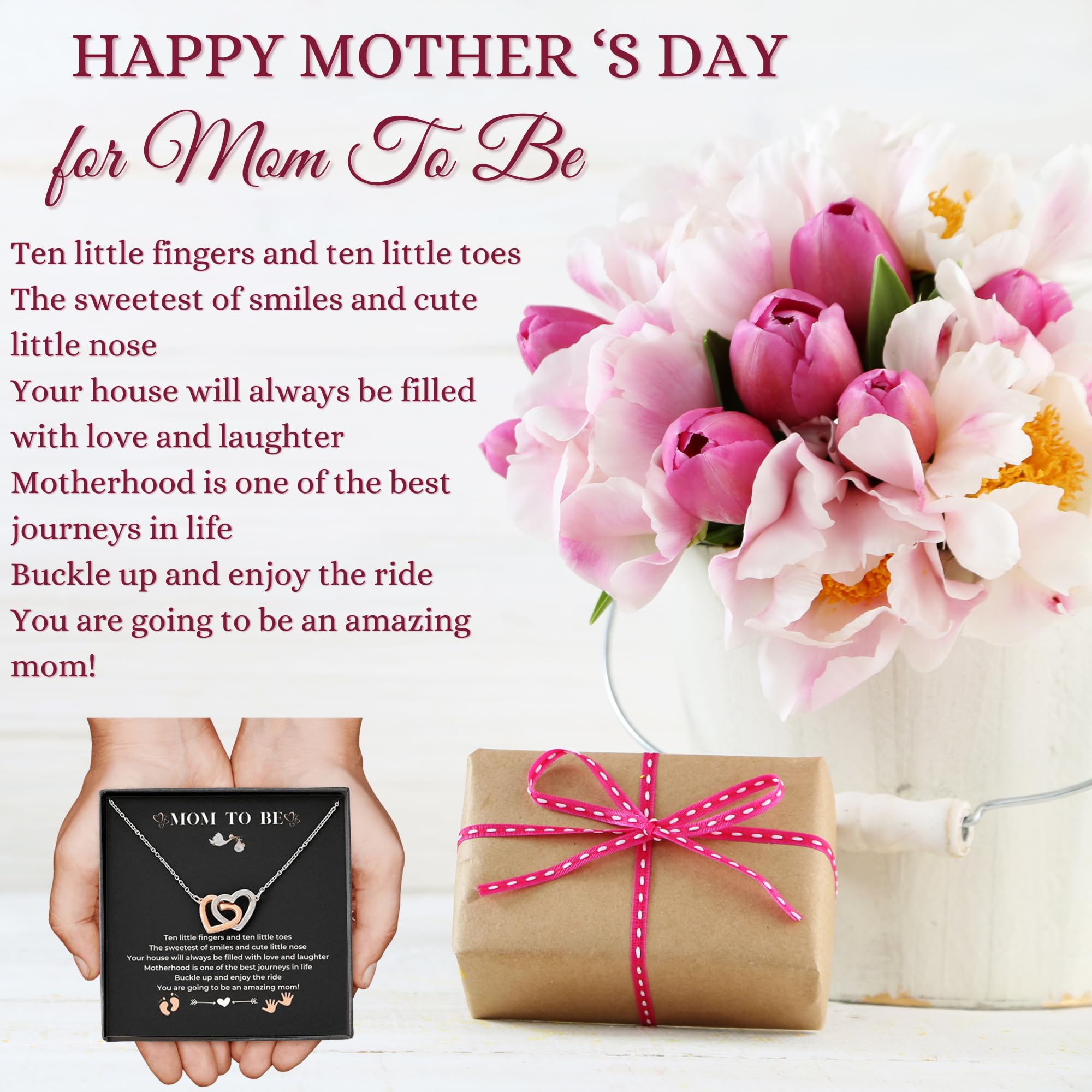 Sterling Silver S925 Interlocking Heart Necklace - Thoughtful Pregnancy Gift for Expecting Moms, First Time Mothers & Wives | Engraved Message Card Included | Perfect for Mother's Day, Christmas, Baby Shower & Birthday Celebrations | Elegant Jewelry for Maternity Photos & Special Occasions