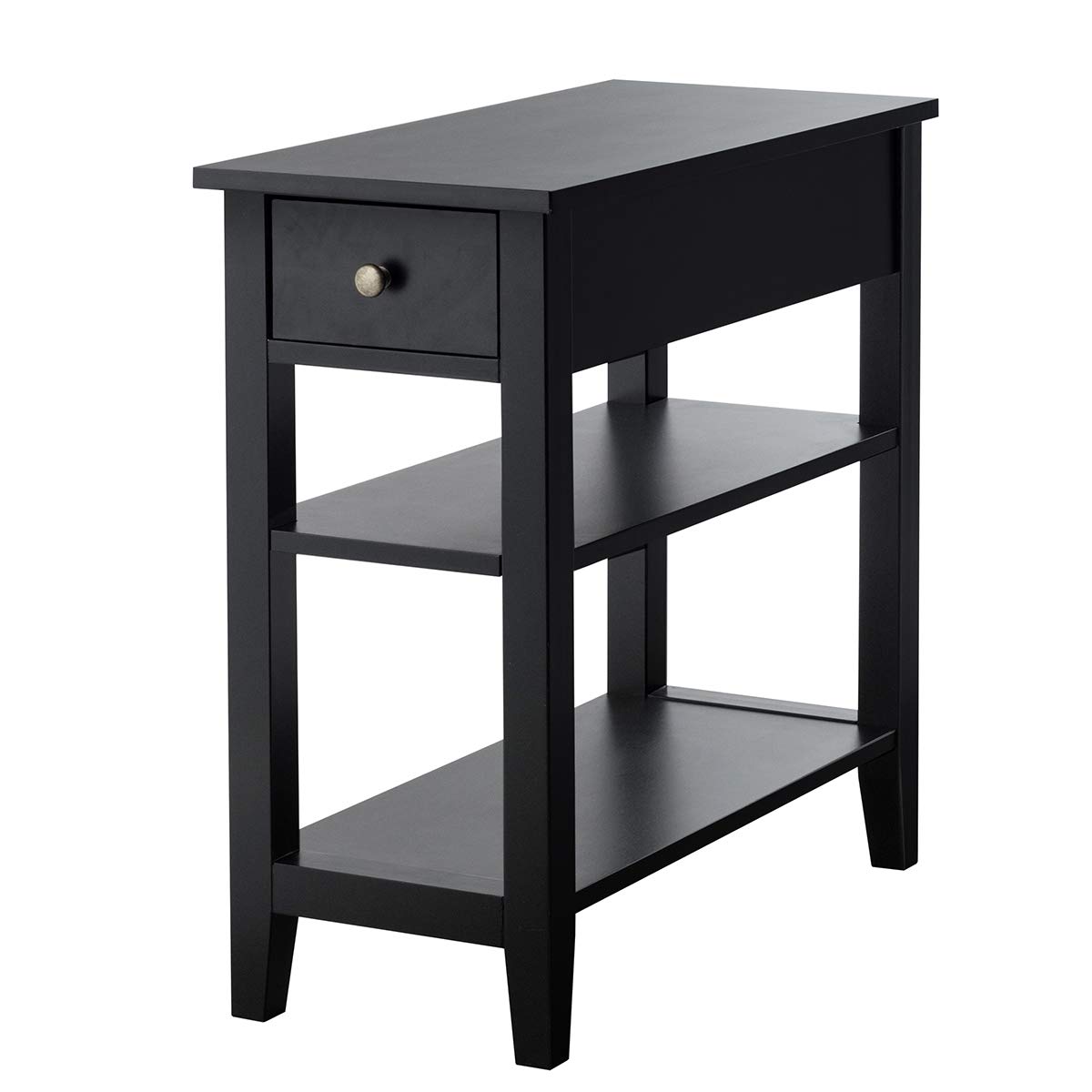 Giantex Narrow End Table with Drawer & Shelf - Slim Wood Accent Sofa Table, Space-Saving Nightstand for Small Spaces - Perfect for Living Room, Bedroom, Dorm or Apartment (Black)