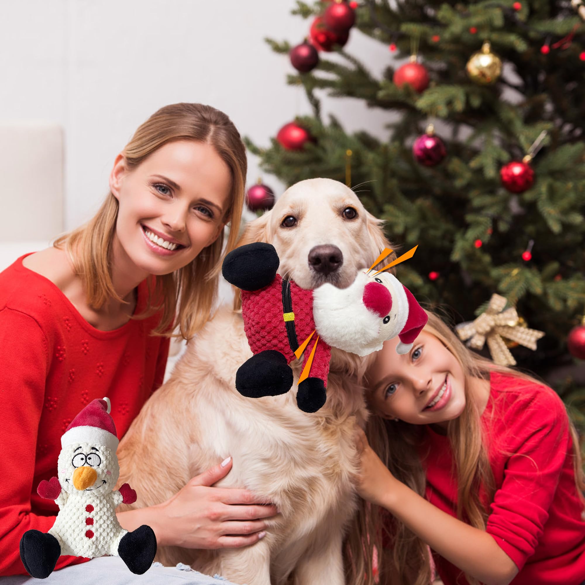 Christmas Dog Toys for Large, Medium & Small Dogs - 3 Pack Plush Squeaky Chew Toys with Stuffed Animals - Funny Puppy Toys for Birthday Gifts & Holiday Playtime - Perfect for Chewing, Fetching & Cuddling