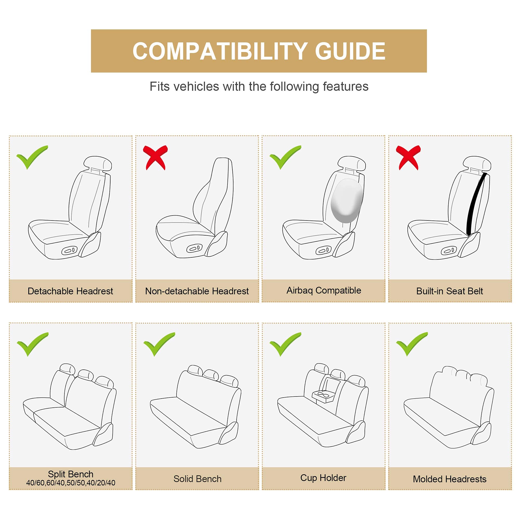 Premium AOOG Leather Car Seat Covers - Universal Fit for Cars, SUVs & Trucks | Waterproof, Non-Slip Leatherette Auto Interior Accessories | Full Set in Elegant Gray | Perfect for Daily Commute, Road Trips & Vehicle Protection