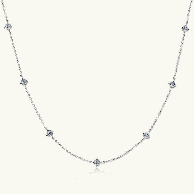 Shining Premium Moissanite Bezel Strand Necklace - 14K Gold Plated Elegant Jewelry for Women, Perfect for Weddings, Anniversaries & Special Occasions