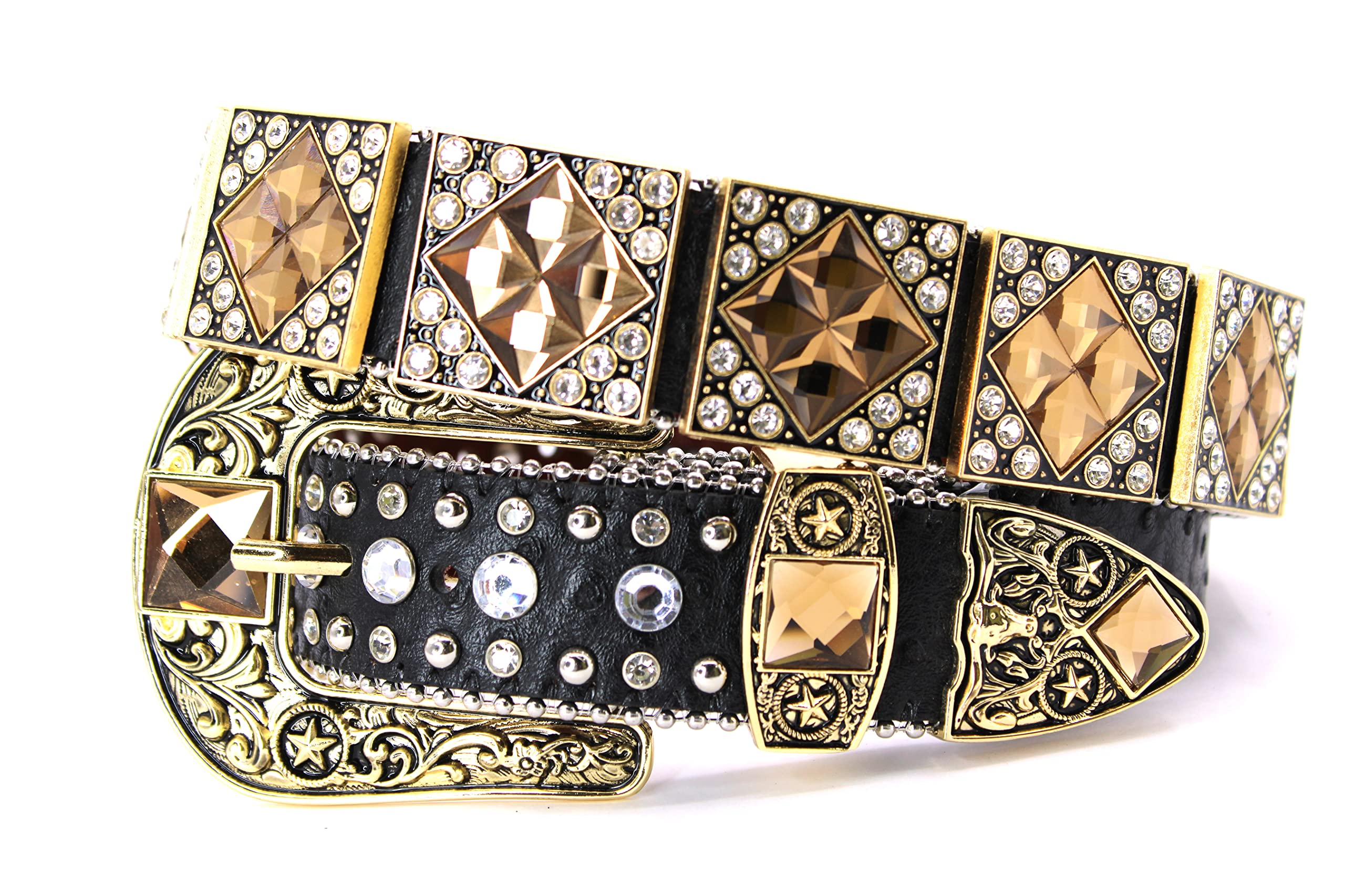 Authentic Genuine Leather Western Belt for Men & Women - Rhinestone & Engraved Buckle Cowboy Cowgirl Country Style Belt - Perfect for Rodeo, Country Music Festivals & Western Fashion Outfits