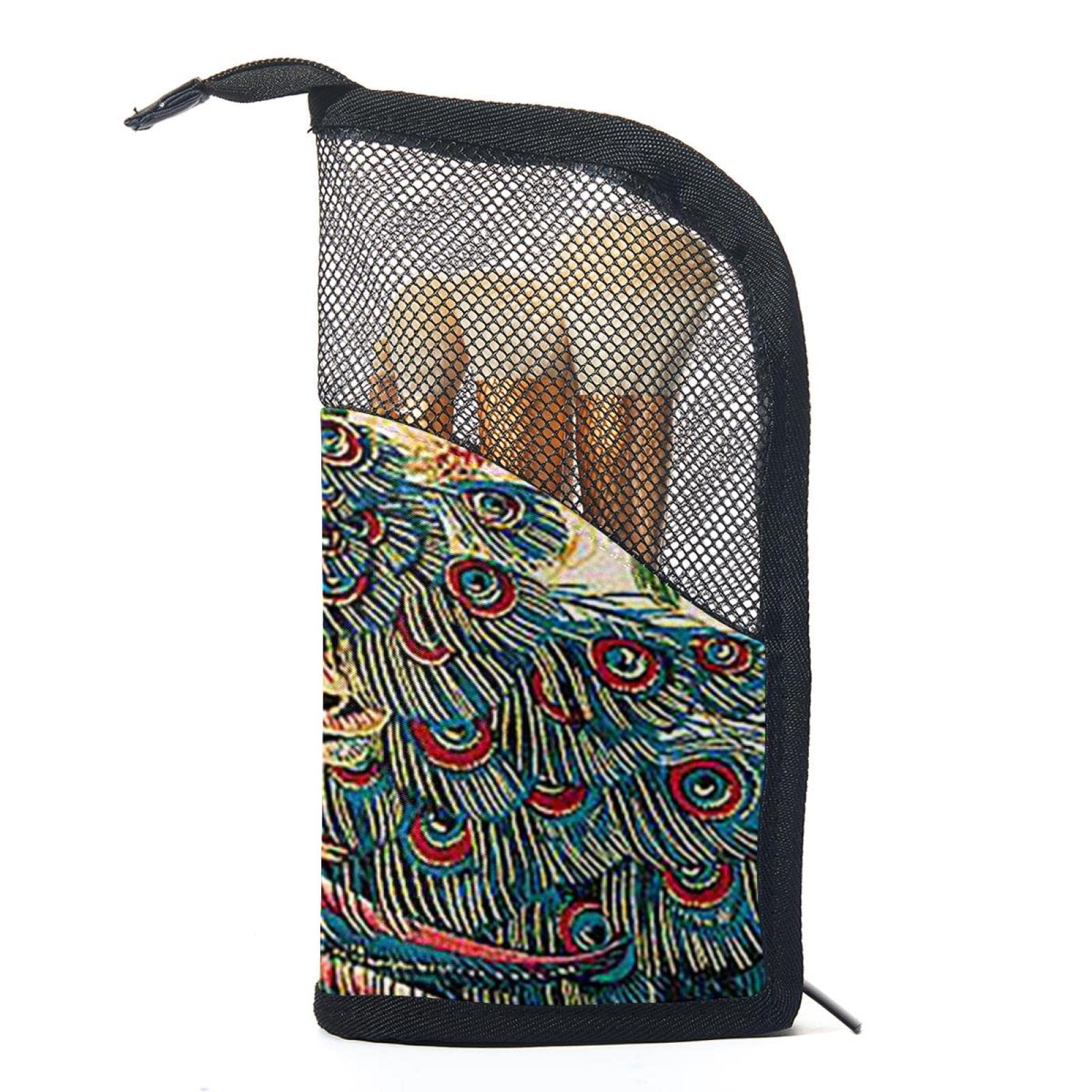 12-Piece Makeup Brush Organizer Bag with Peacock Flower Design - Portable Travel Cosmetic Brush Holder Case for Professional Makeup Artists & Beauty Enthusiasts - Perfect for Home, Travel, and Salon Use