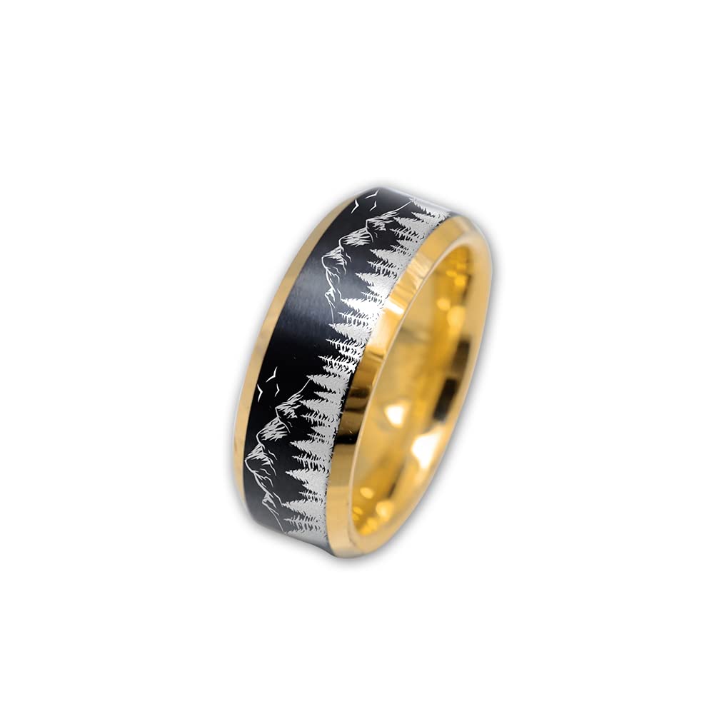Nature Landscape Mountain Range Wedding Band - Forest Engagement Ring for Outdoor Enthusiasts | Perfect for Hiking, Camping & Adventure Weddings