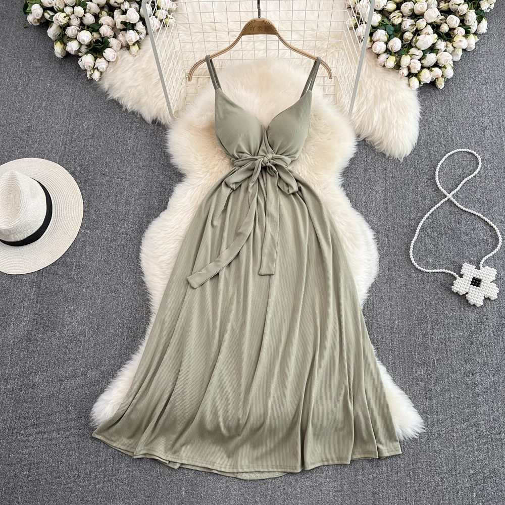 Korean Style Backless Bowknot Sling Sexy Midi Skirt for Women - Elegant Party Dress, Clubwear & Date Night Outfit - Perfect for Summer Beach, Vacations & Special Occasions