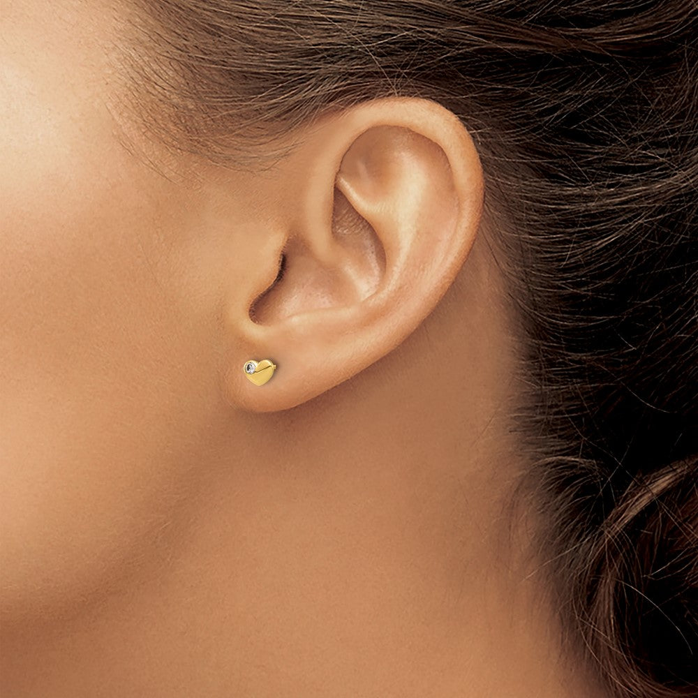 14K Gold Plated CZ Heart Stud Earrings for Women - Elegant Cubic Zirconia Post Earrings for Valentine's Day, Anniversary & Romantic Gifts (Model YE2193)