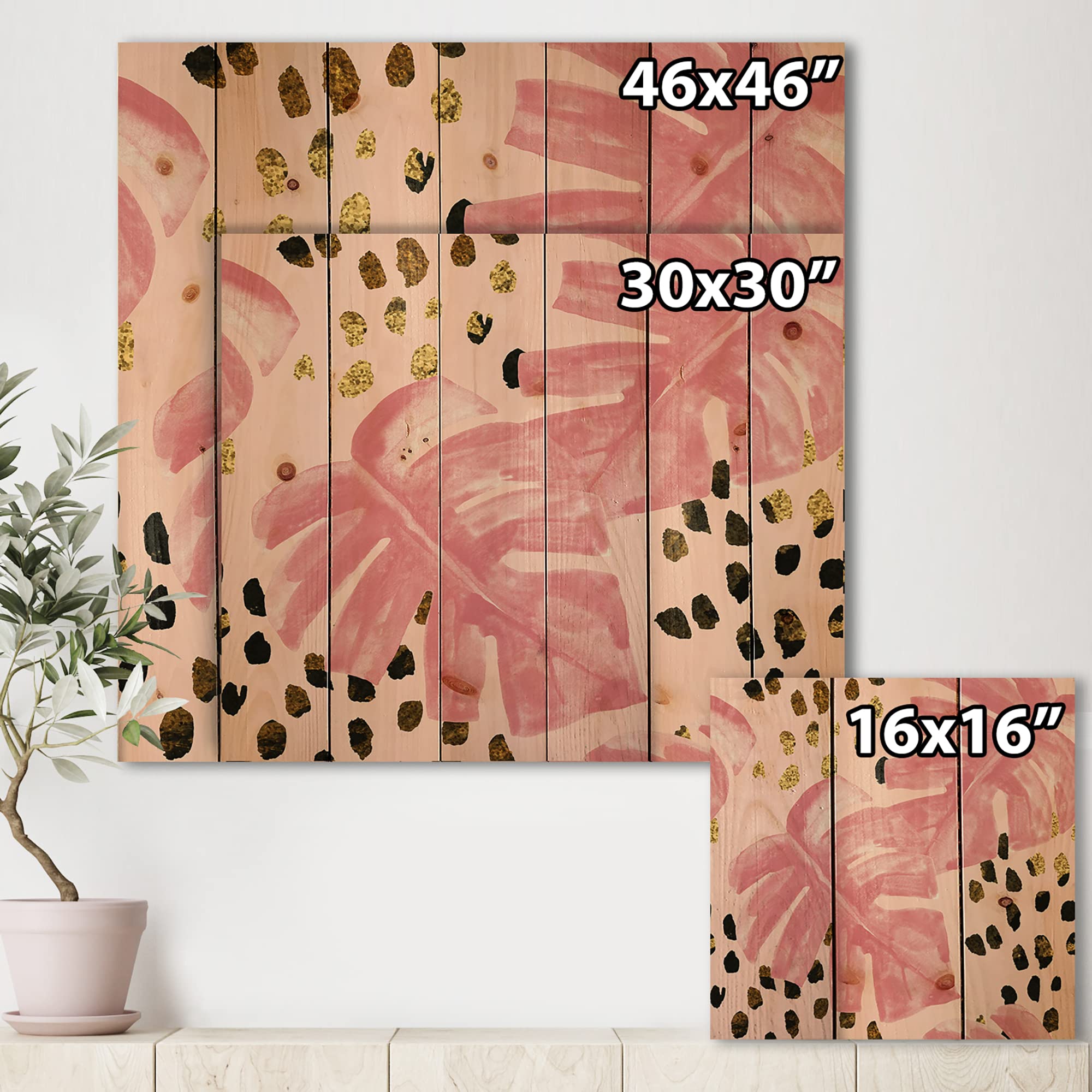 Pink Monstera Wood Wall Art - Tropical Floral Decor for Living Room