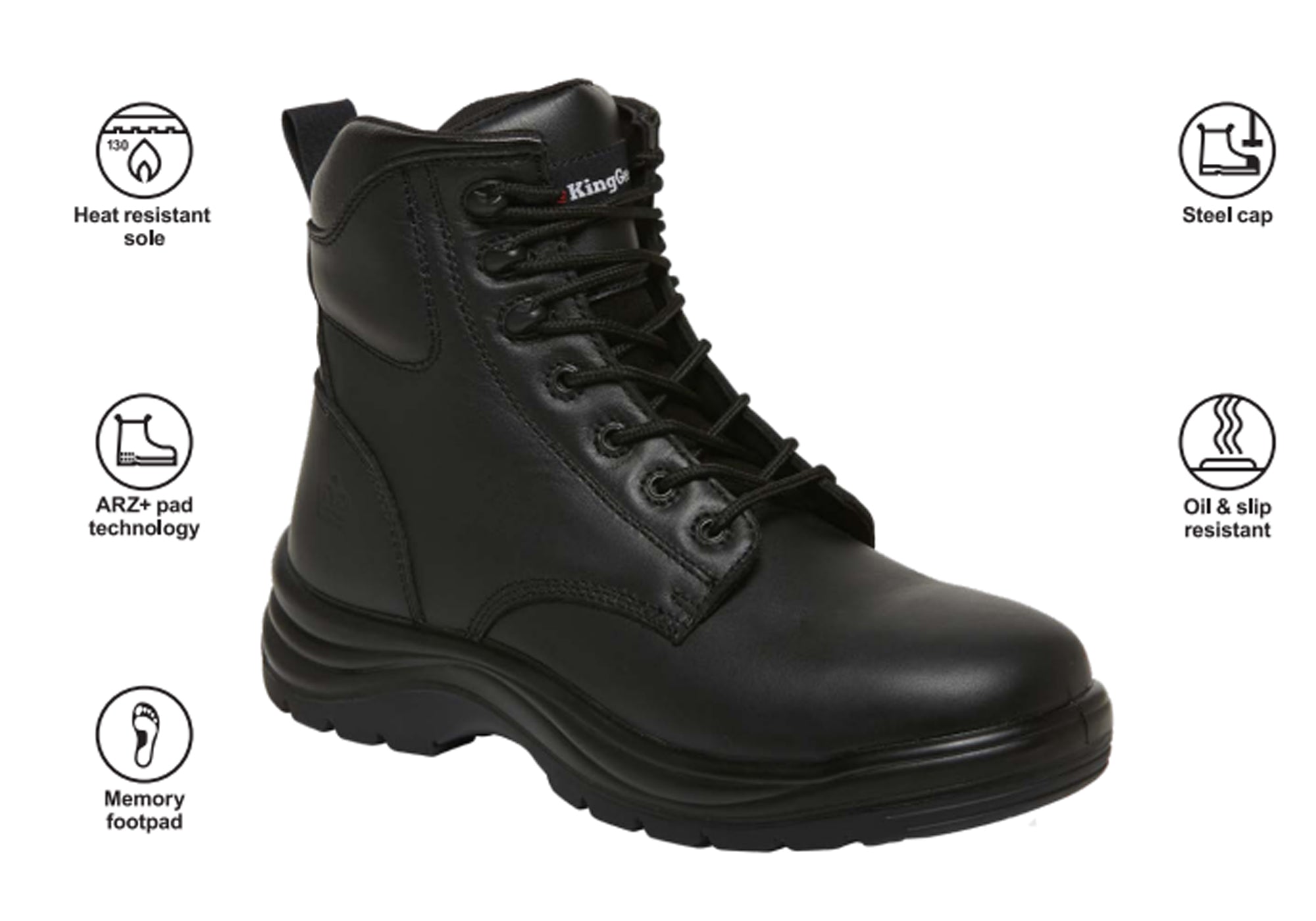 KingGee Men's Comfortable Leather Safety Work Boots with Lace-Up Design - Durable Non-Slip Shoes for Cooking, Construction & Outdoor Work