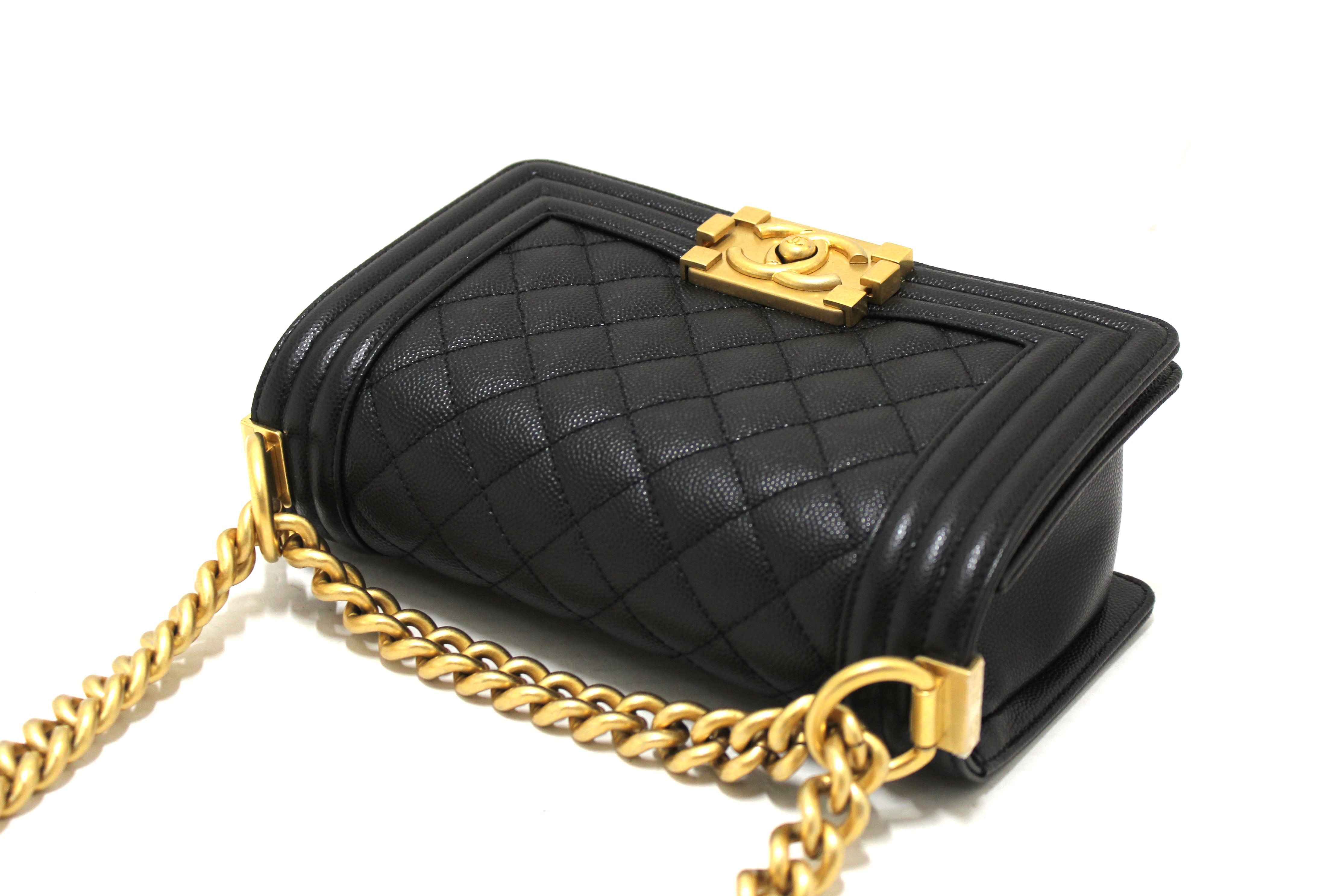 Authentic Chanel Black Quilted Caviar Leather Small Boy Flap Shoulder Bag - Luxury Designer Handbag for Women, Perfect for Evening Events, Parties & Special Occasions