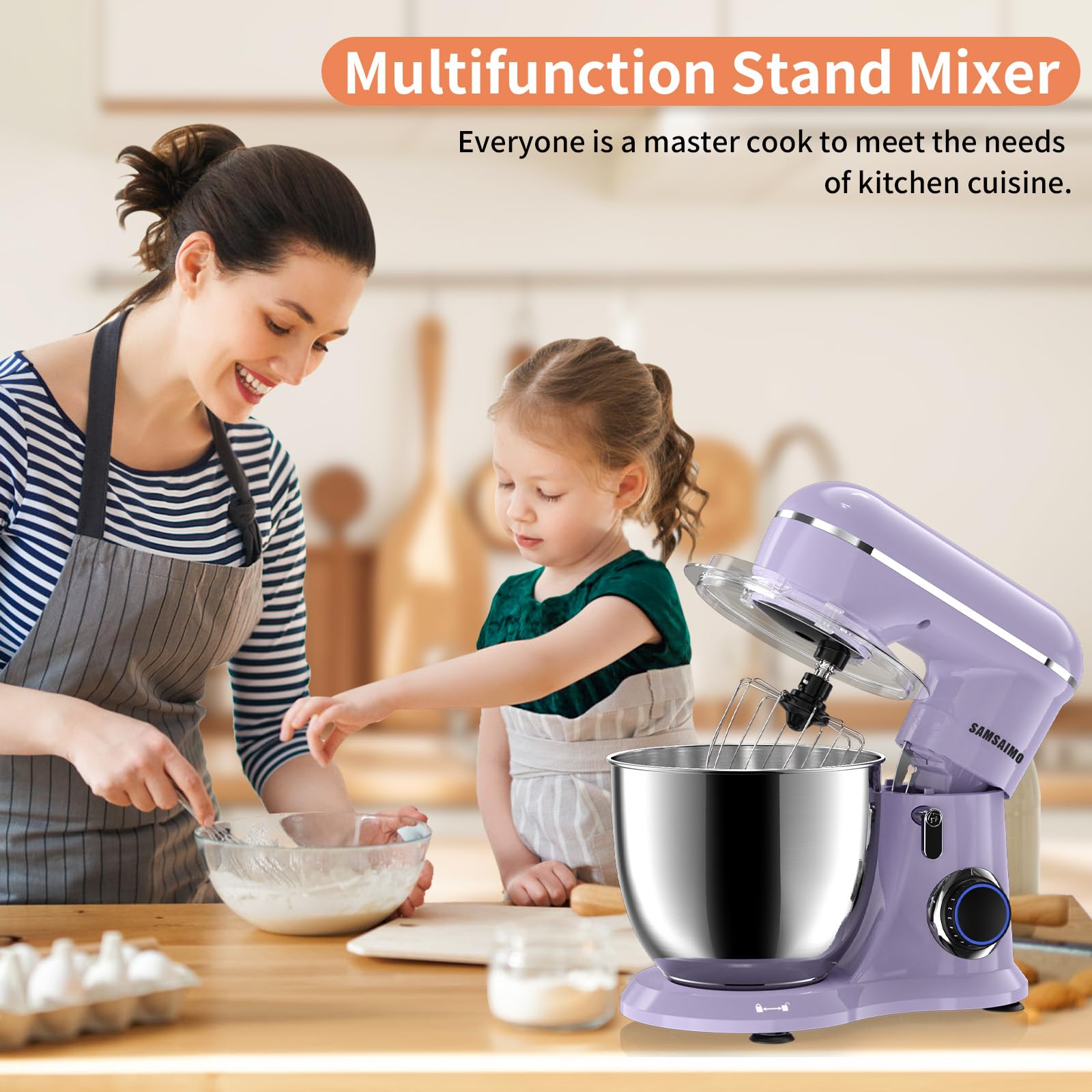 660W 10-Speed 3-in-1 Electric Stand Mixer with Pulse Button - Includes 6.5QT Stainless Steel Bowl, Dough Hook, Beater & Whisk - Perfect for Baking Cakes, Cookies, Bread & More - Vine Purple Kitchen Mixer for Home Bakers