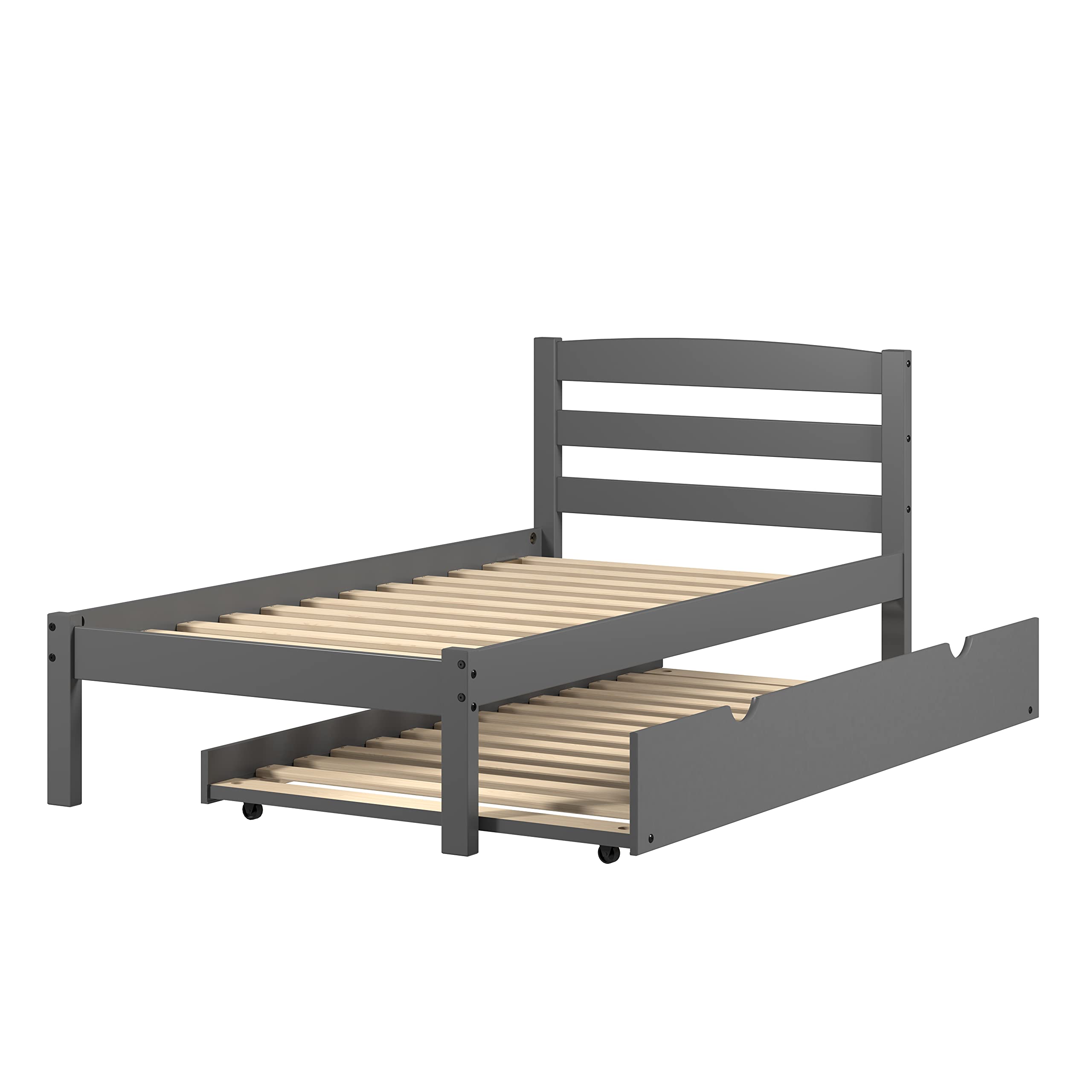 Donco Kids Twin Econo Bed with Trundle - Dark Grey Wooden Bunk Bed for Children | Space-Saving Bedroom Furniture for Small Rooms & Sleepovers
