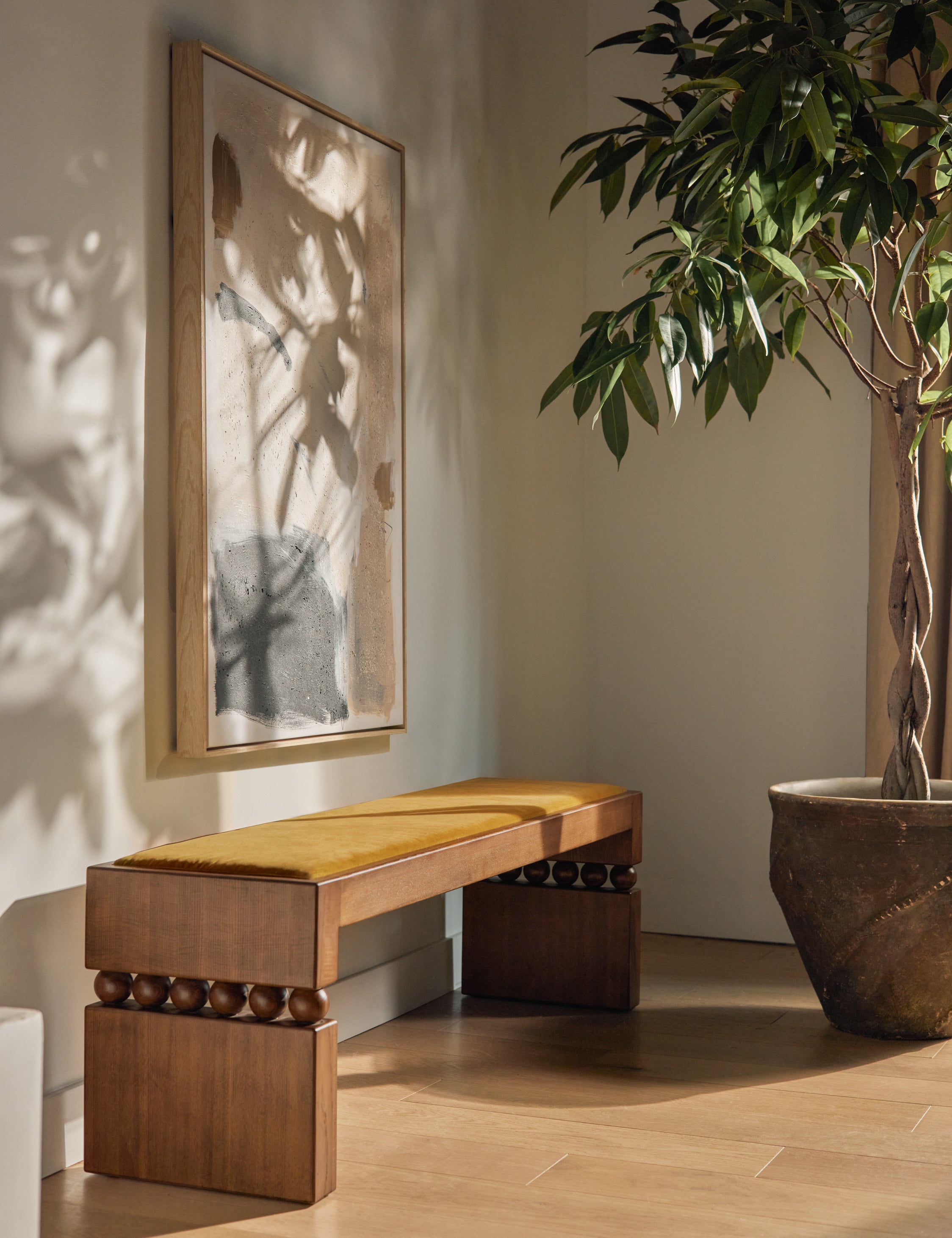 Carly Cushnie Ceiba Bench - Modern Wooden Bench for Living Room, Bedroom, or Entryway - Stylish Home Decor & Seating Furniture