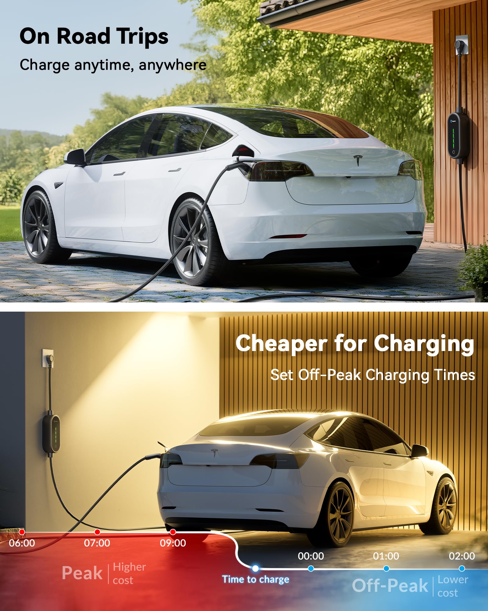 Tesla Level 1 & 2 Mobile Charger - 16Amp 110V-240V EV Charger with Wireless Control & Adjustable Current for Model 3/Y/S/X - Includes 6-20 Plug & NEMA 5-15 Adapter + Portable Storage Bag - Perfect for Home, Travel & Emergency Charging