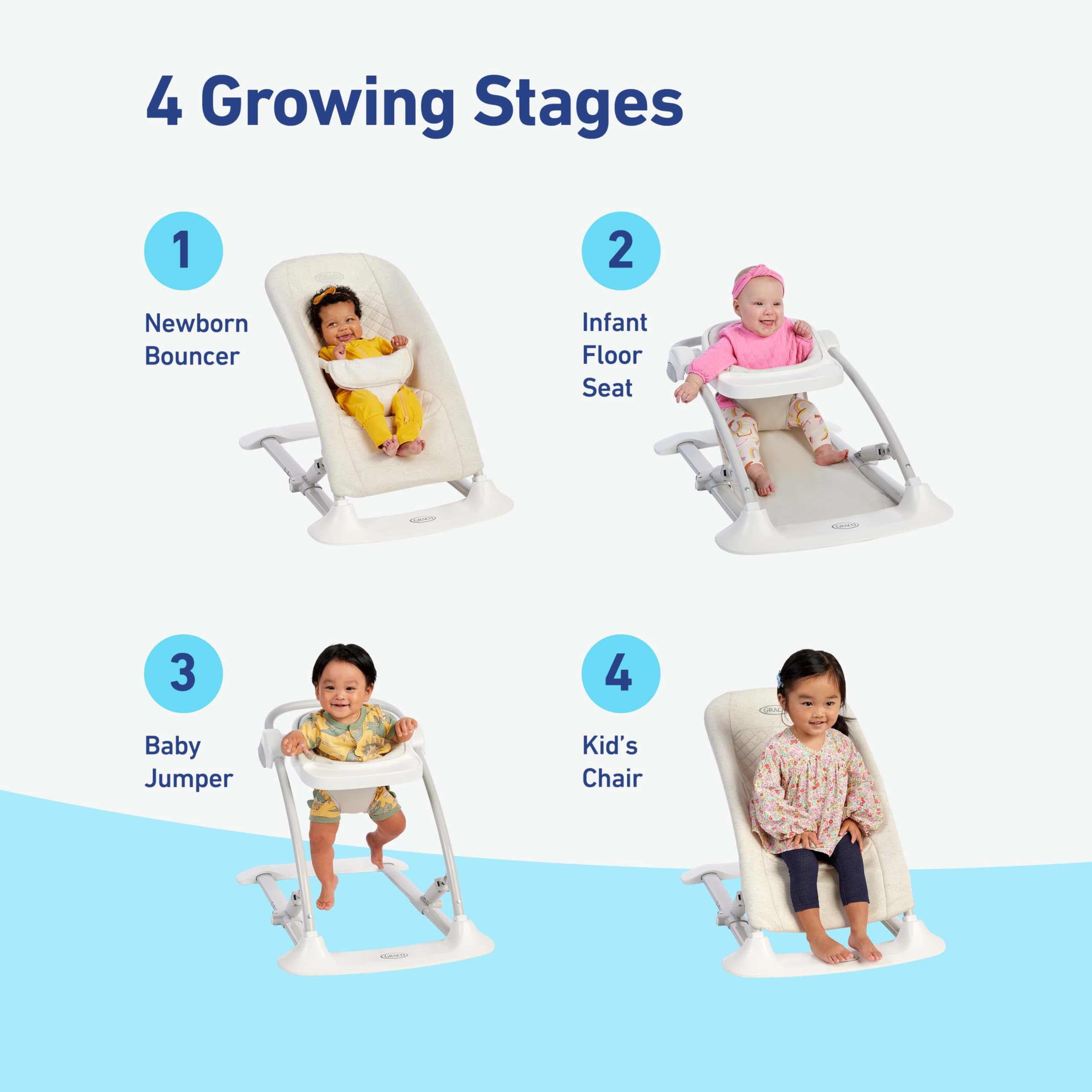 Graco Jumpstart 4-in-1 Adjustable Baby Bouncer & Jumper - Convertible Infant Swing, Floor Seat & Toddler Chair with Snack Tray (Lilac) - Perfect for Playtime, Feeding & Relaxation at Home or Daycare