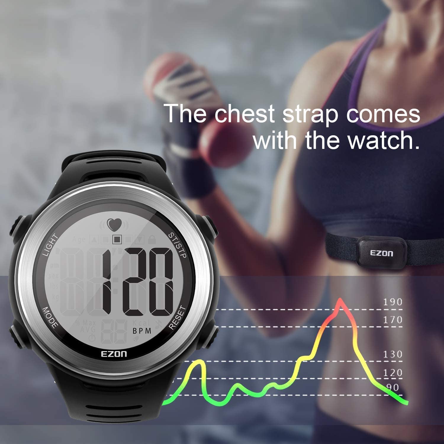 EZON Heart Rate Monitor Chest Strap - Wireless Bluetooth HRM for Running, Cycling & Workouts - Waterproof Fitness Tracker with Stopwatch & Alarms - Perfect for Gym, Cardio & Sports Training