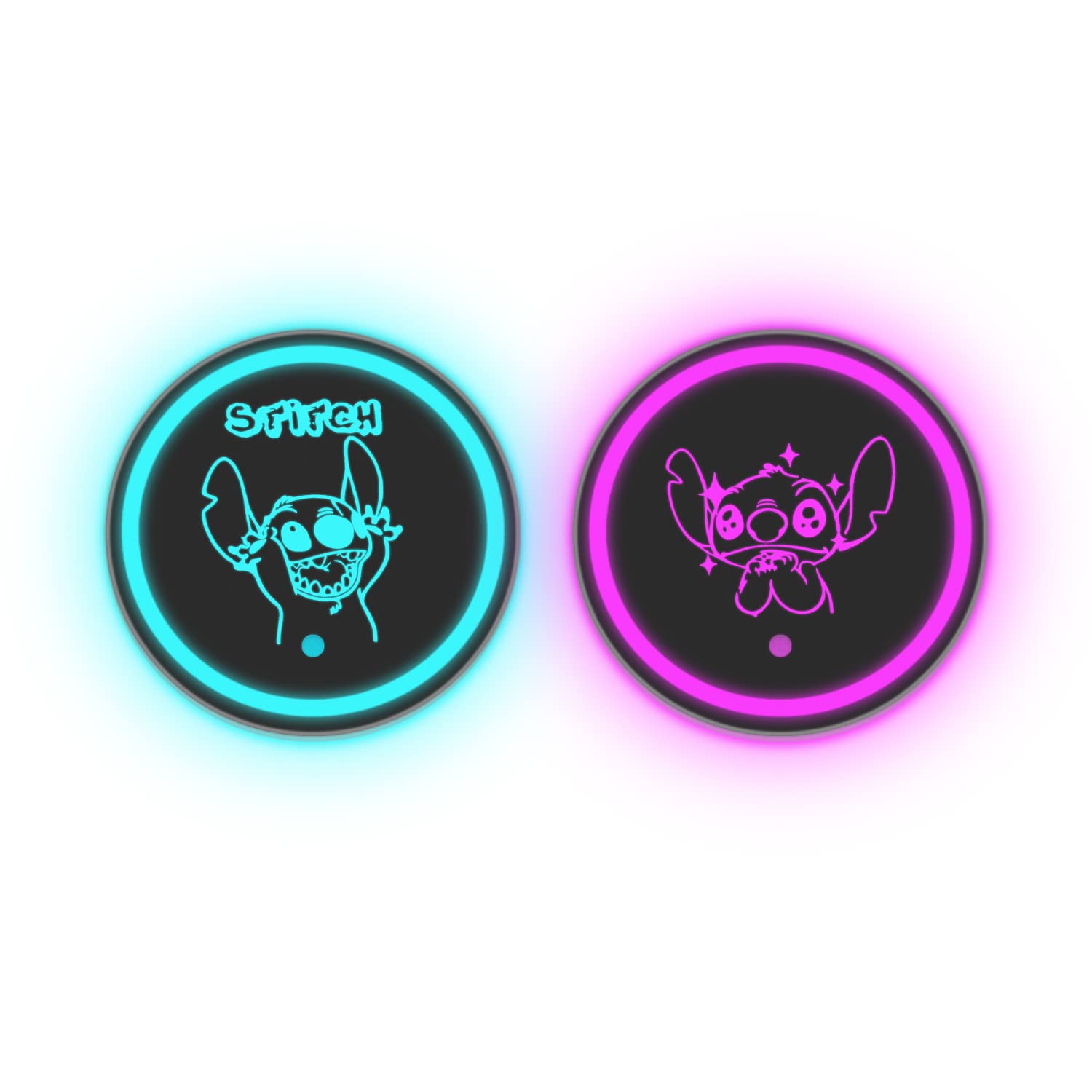 2pcs LED Cup Holder Lights for Stitch - 7 Color Changing USB Charging Coaster, Waterproof Cup Pad with Ambient Lighting for Cars & Home Decor (Perfect for Disney Fans, Parties & Night Driving)