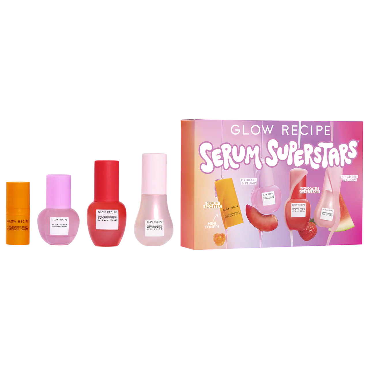 Glow Recipe Serum Superstars Minis Kit - Mini Skincare Set with Hyaluronic Acid & Vitamin C - Perfect for Travel & Daily Skincare Routine