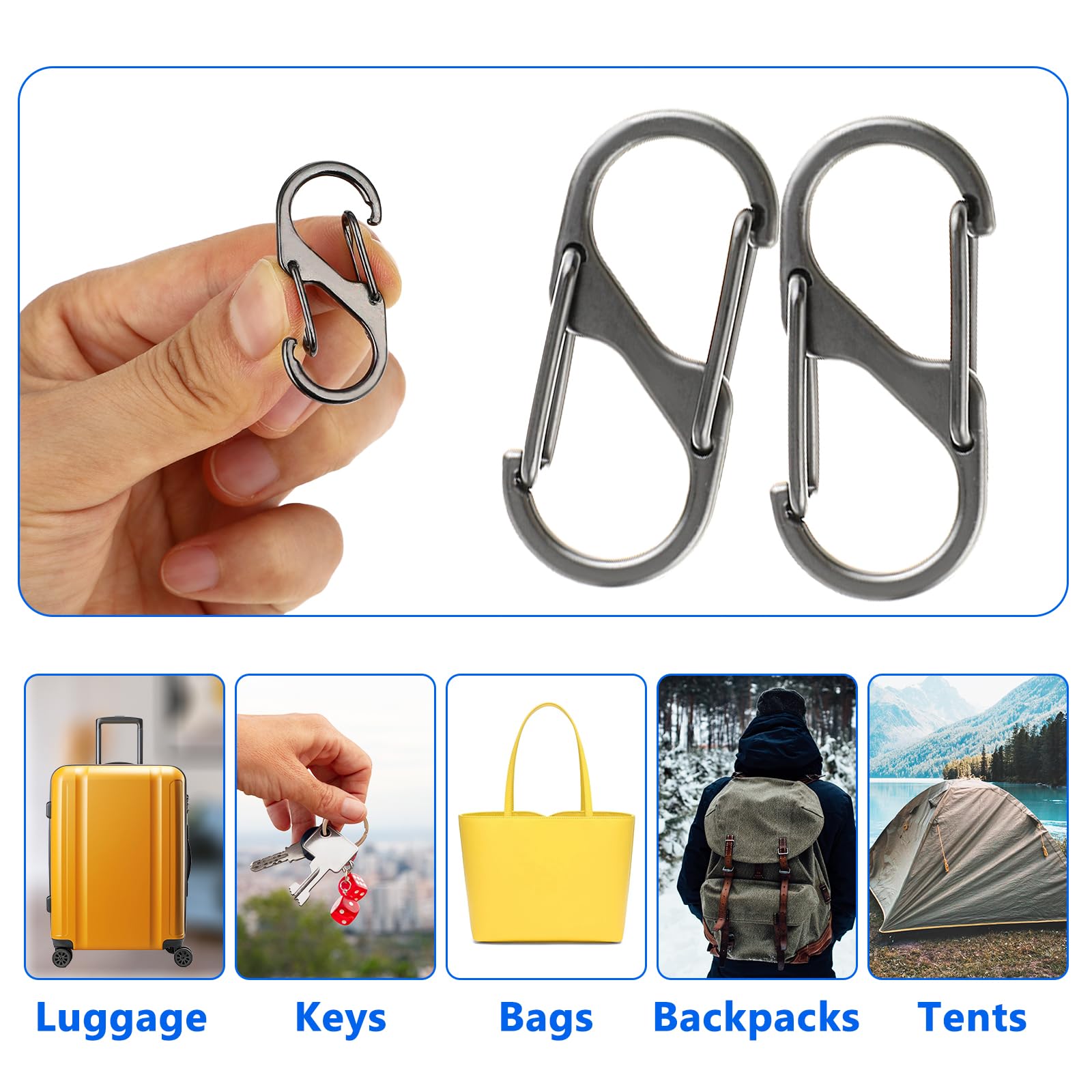 20Pcs Anti-Theft Zipper Lock Clips - Small Dual Opening Spring Carabiner Clips for Backpacks, Luggage & Travel | Secure Zipper Pull Replacement for Camping, Fishing & Outdoor Activities | Prevent Theft During Commute, Hiking & Air Travel