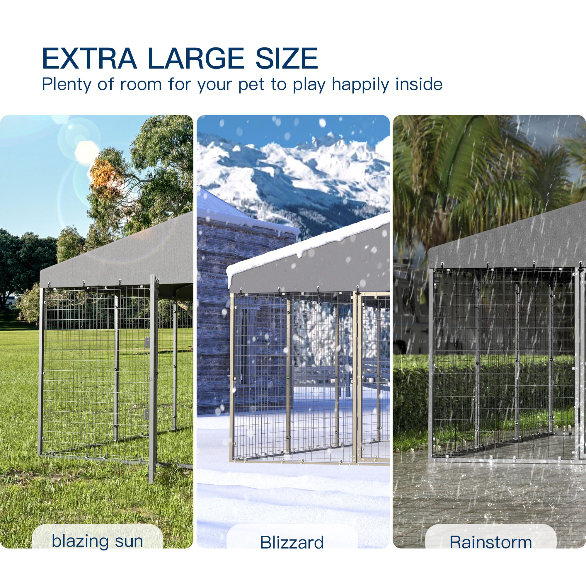 Kullavik Heavy Duty Large Outdoor Dog Kennel - Galvanized Steel Dog Cage with Roof & Double Safety Locks - Durable Pet Fence for Backyard, Kennel, or Travel - Perfect for Large Breed Dogs