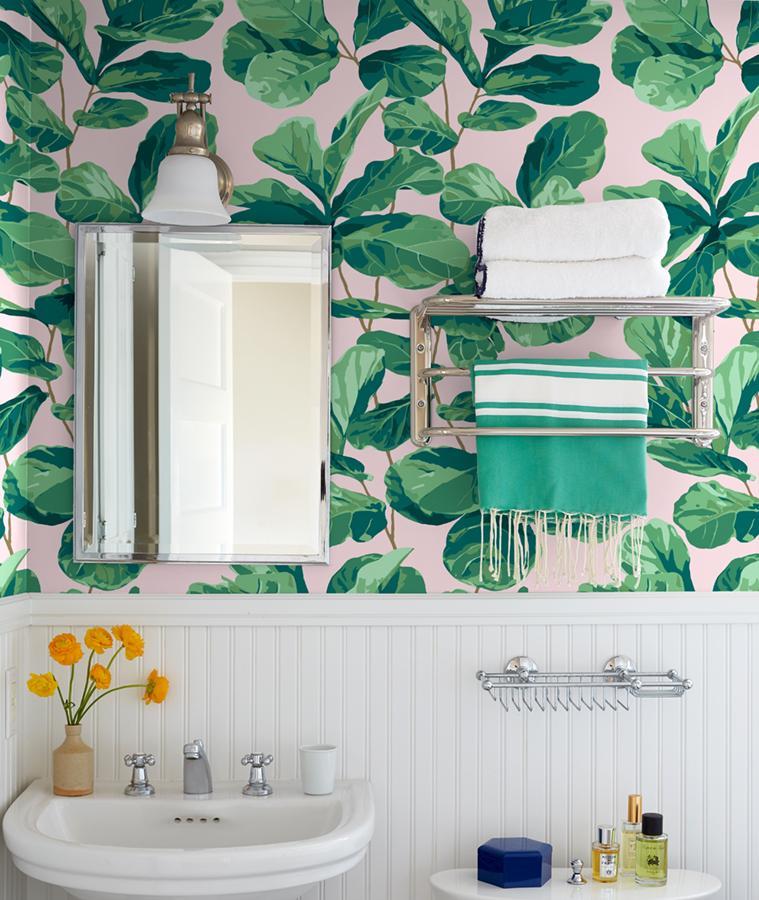 Nathan Turner Pink Fiddle Leaf Fig Wallpaper - Elegant Botanical Peel and Stick Wallpaper for Living Room, Bedroom, or Nursery Decor