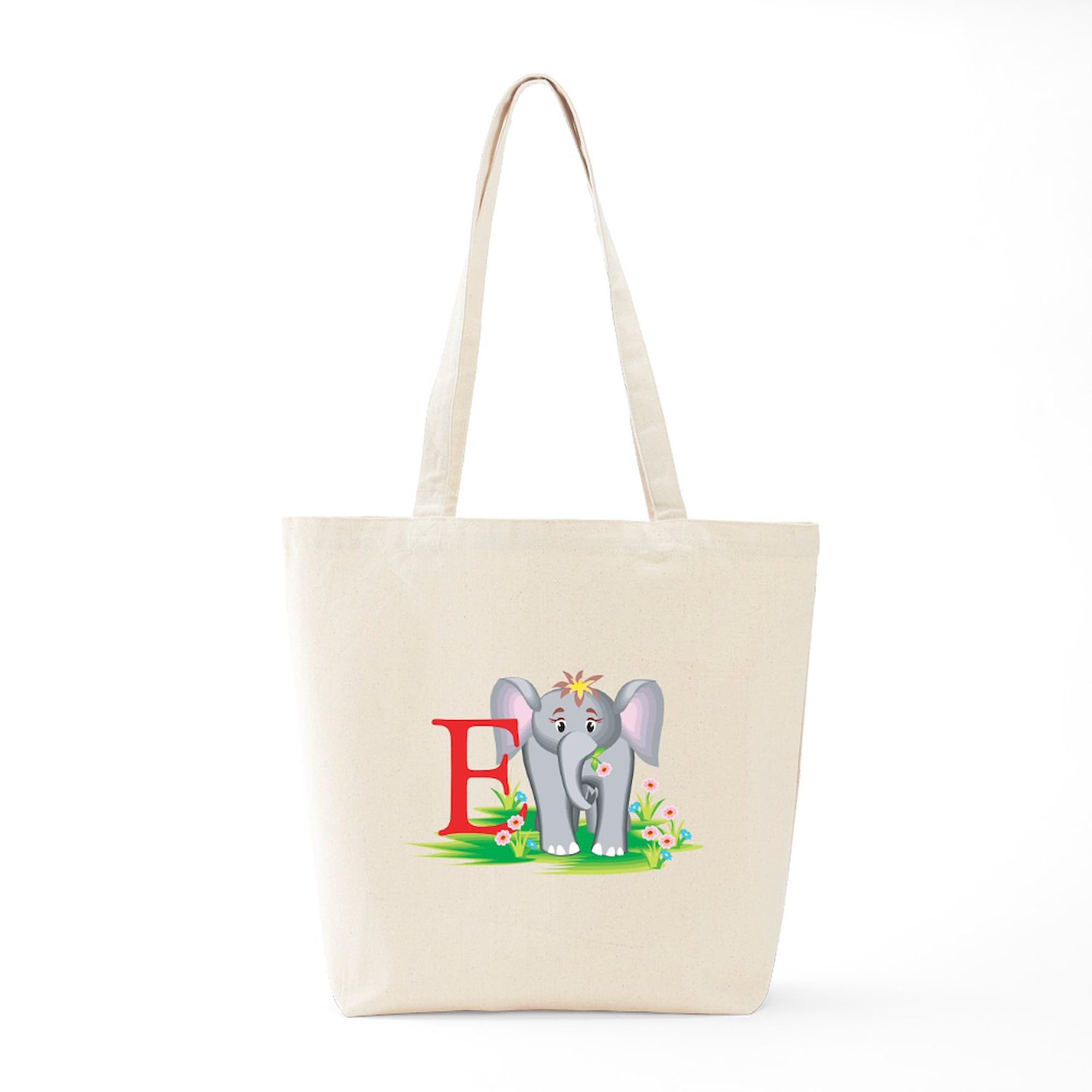 E For Elephant Tote Bag - Natural Canvas Reusable Shopping Bag for Groceries, Beach & Daily Use | Eco-Friendly Cotton Tote by CafePress
