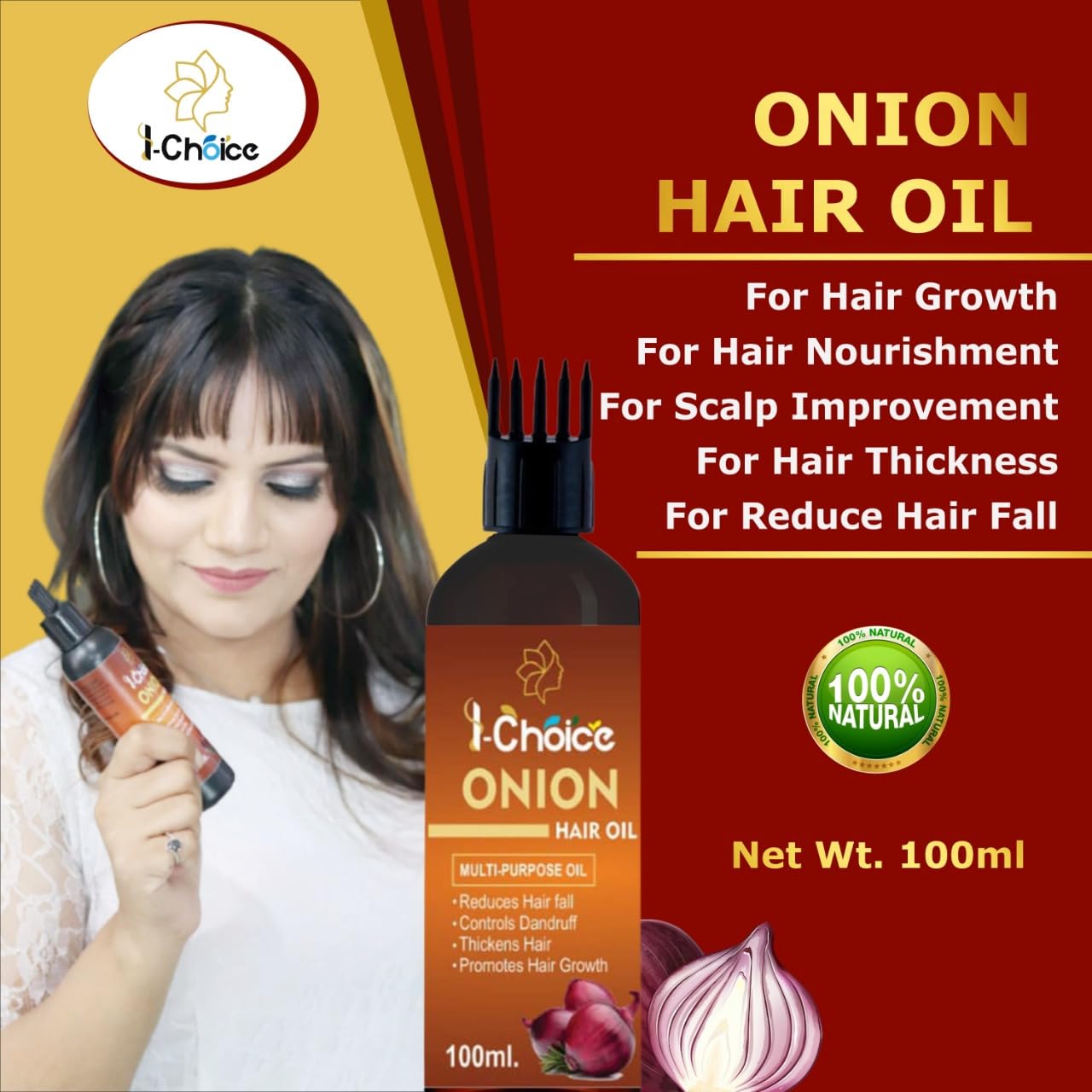 Premium Onion Black Seed Hair Oil - Ayurvedic Herbal Treatment for Hair Growth & Thickening | Nourishing & Strengthening Formula | Anti-Hairfall & Anti-Dandruff Solution for Men & Women (100ml) | Perfect for Daily Scalp Massage & Damaged Hair Care