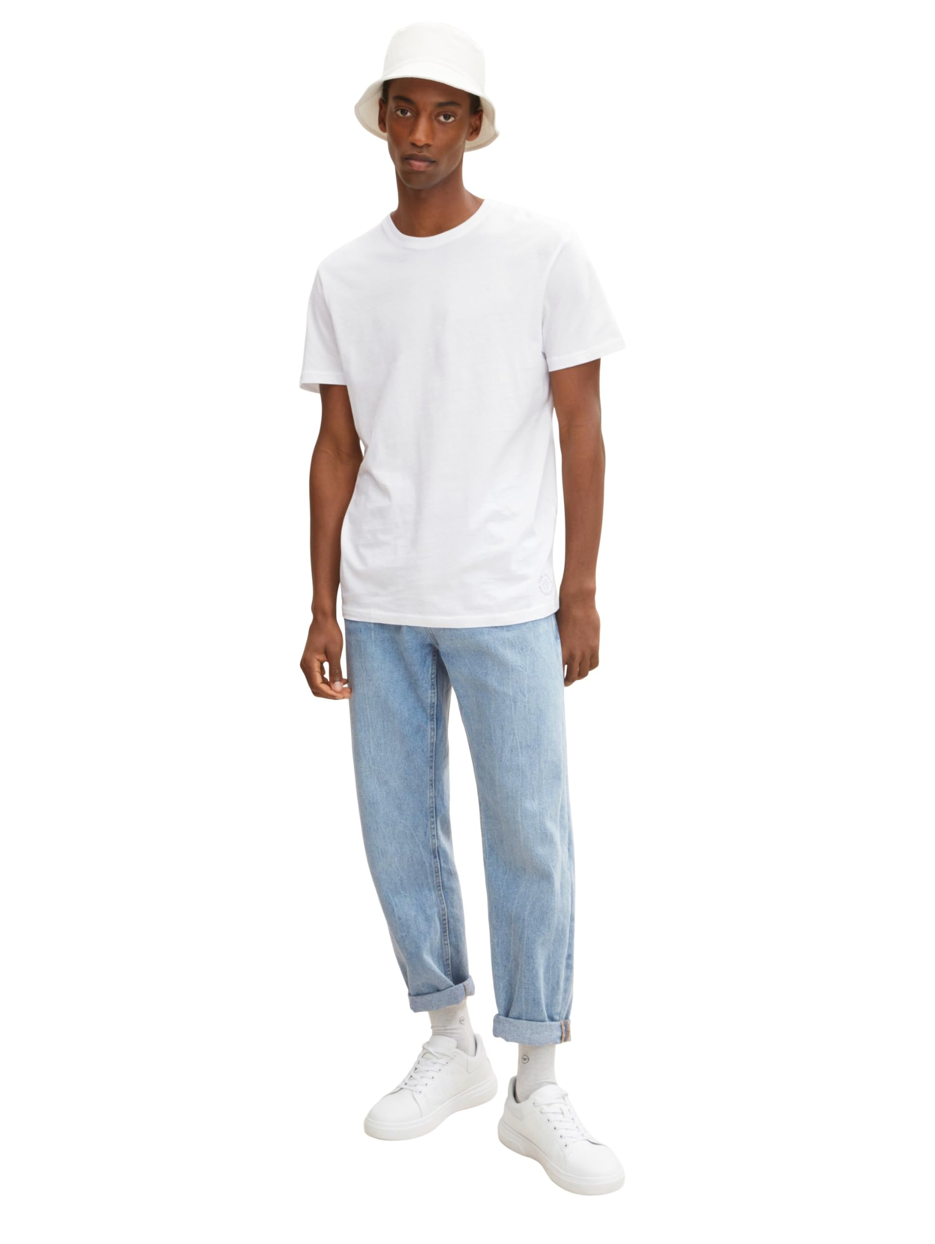Tom Tailor Men's Crew Neck Double-Layer T-Shirt - White & Black Options | Casual Wear, Street Style, Everyday Comfort