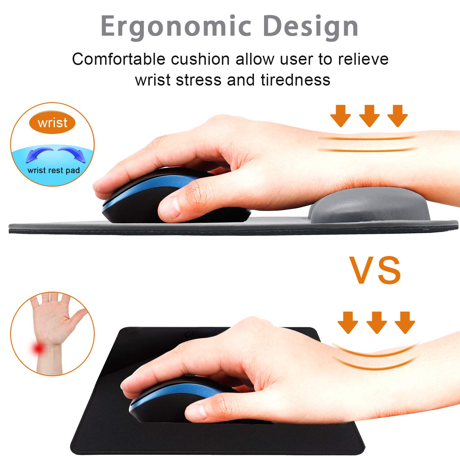 Premium Ergonomic Leather Mouse Pad with Memory Foam Wrist Support - Non-Slip Rubber Base for Pain Relief | Comfortable Computer Accessory for Office, Home & Travel Use | Perfect for Long Work Hours & Gaming Sessions (Grey)