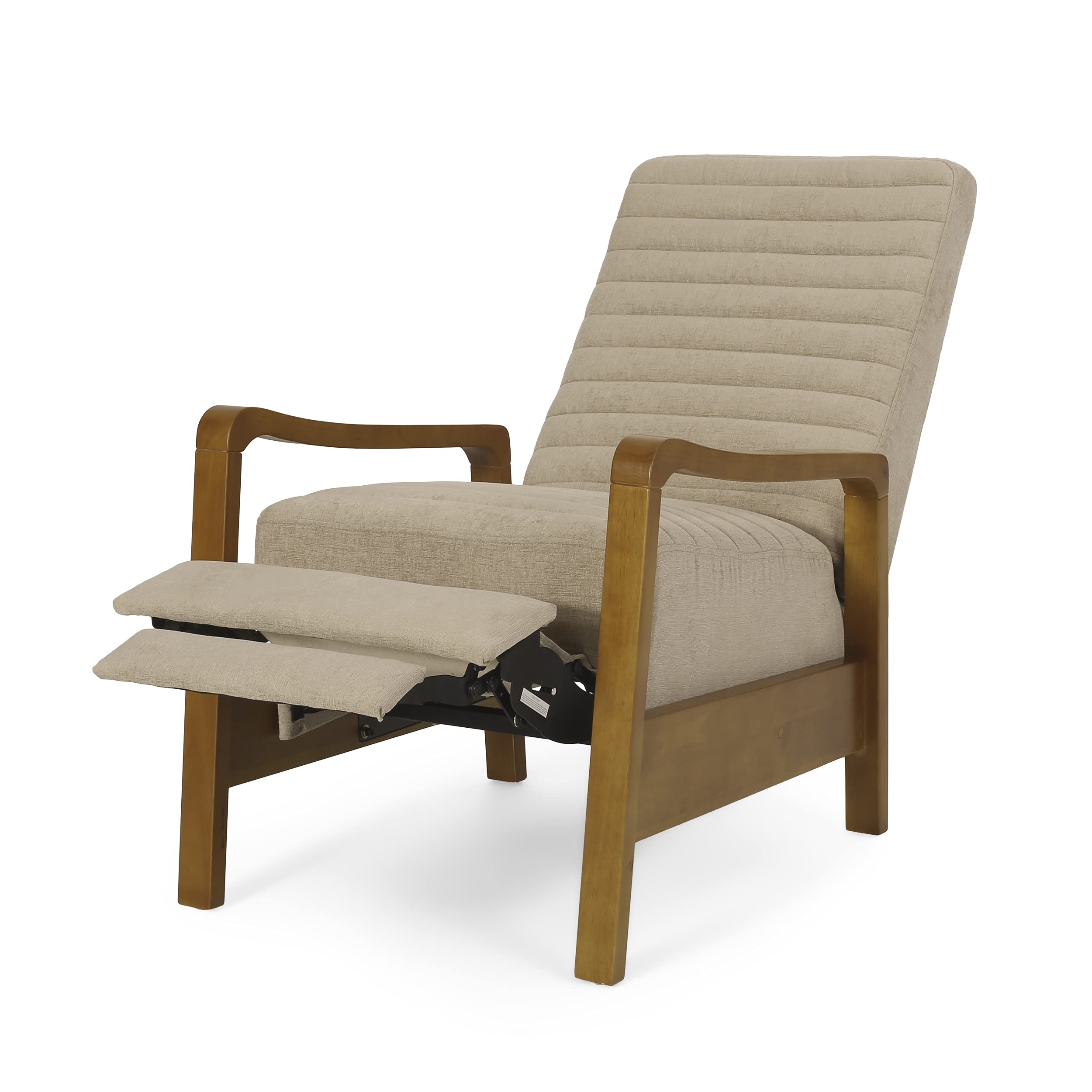 Christopher Knight Home Munro Channel Stitch Pushback Recliner - Sand/Teak Fabric - Comfortable Living Room Chair for Relaxing & Watching TV