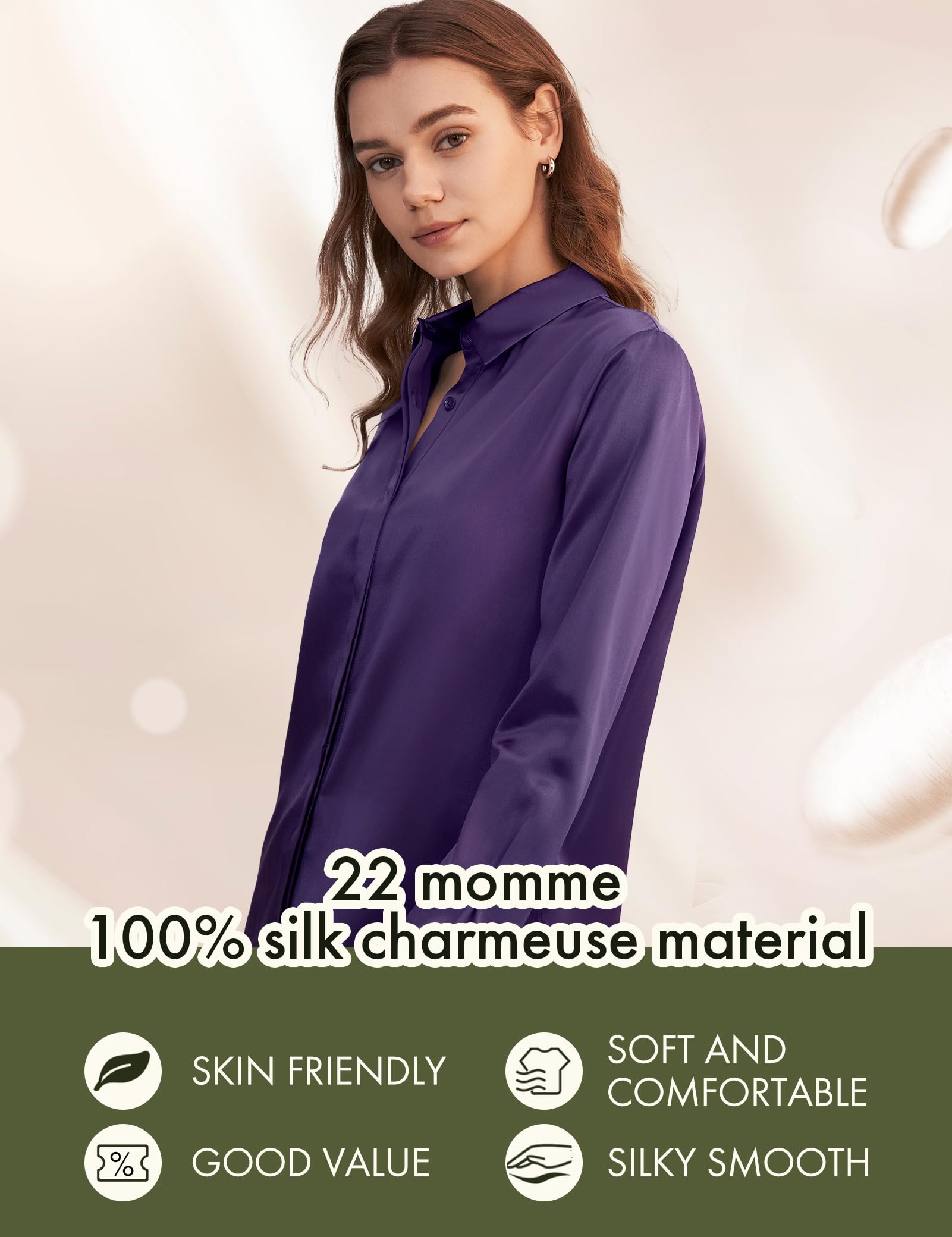 LilySilk 100% Pure Silk Blouse for Women - Long Sleeve Luxurious Soft & Smooth Silk Top for Work, Party & Special Occasions