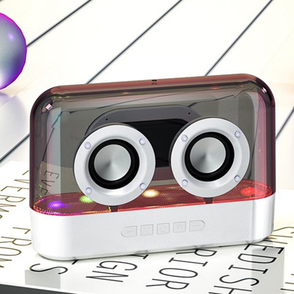 Closer Colorful LED Wireless Bluetooth Speaker - Portable Glazed Subwoofer with Rich Bass, Plug-in Desktop Speaker for Home, Office & Outdoor Use (White)