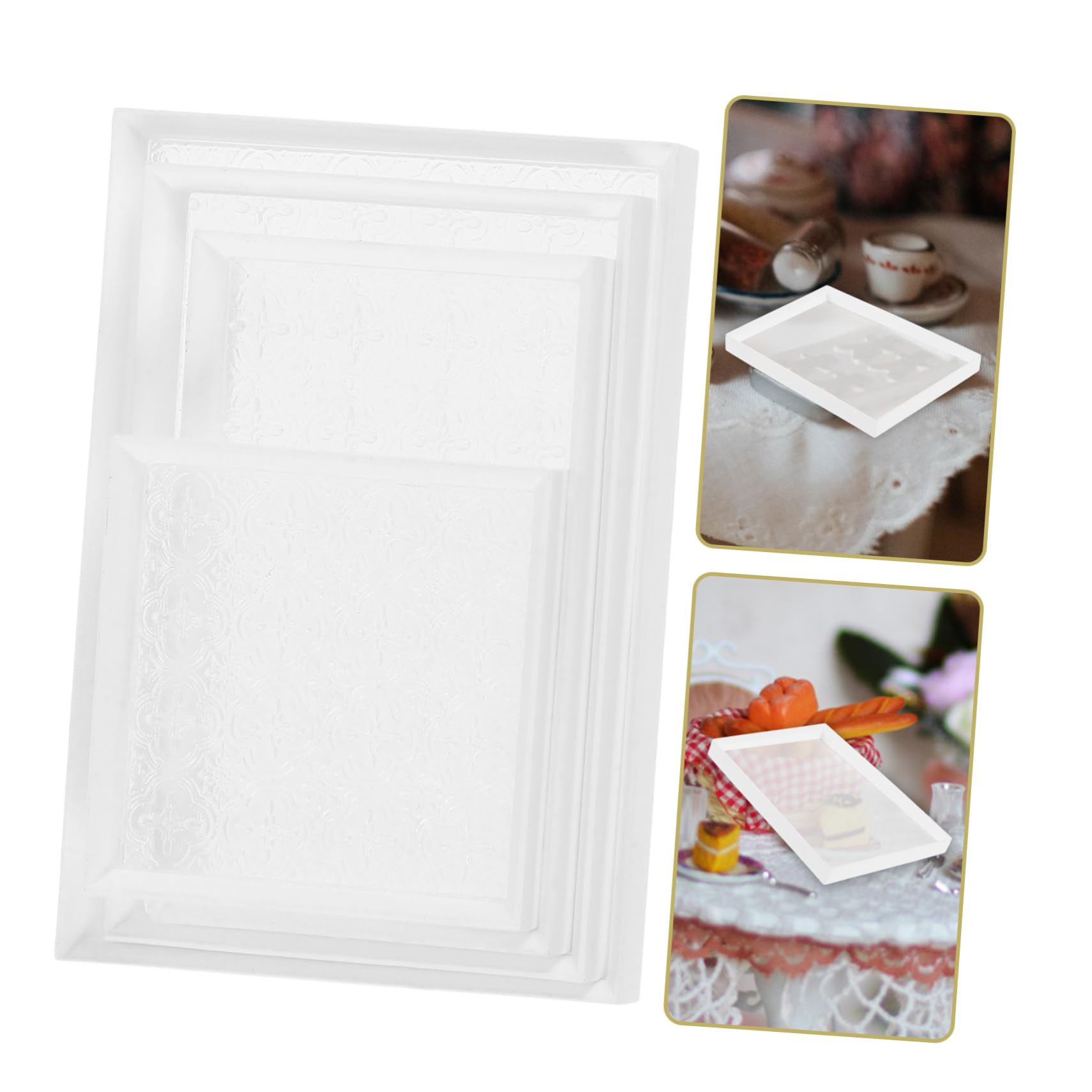VILLCASE Miniature Transparent Wooden Tray Set - 1 Set Begonia Tray, Mini Food Dish, Tiny Tableware for Dollhouse, Kitchen Scene Decoration, DIY Crafts, and Miniature Displays