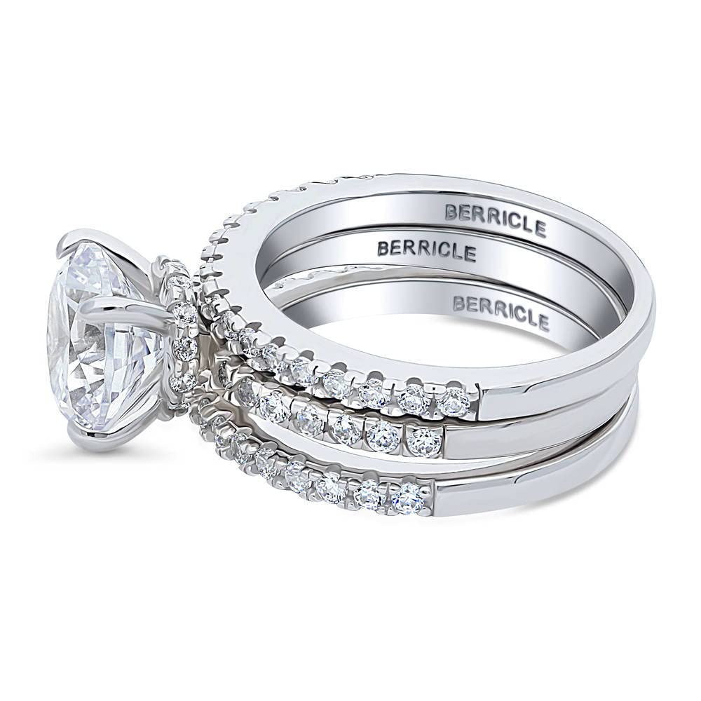 BERRICLE Sterling Silver Solitaire Wedding & Engagement Ring Set for Women - 2.7 Carat Round Cut Cubic Zirconia CZ with Hidden Halo, Rhodium Plated (Size 4-10) | Perfect for Proposals, Anniversaries & Special Occasions